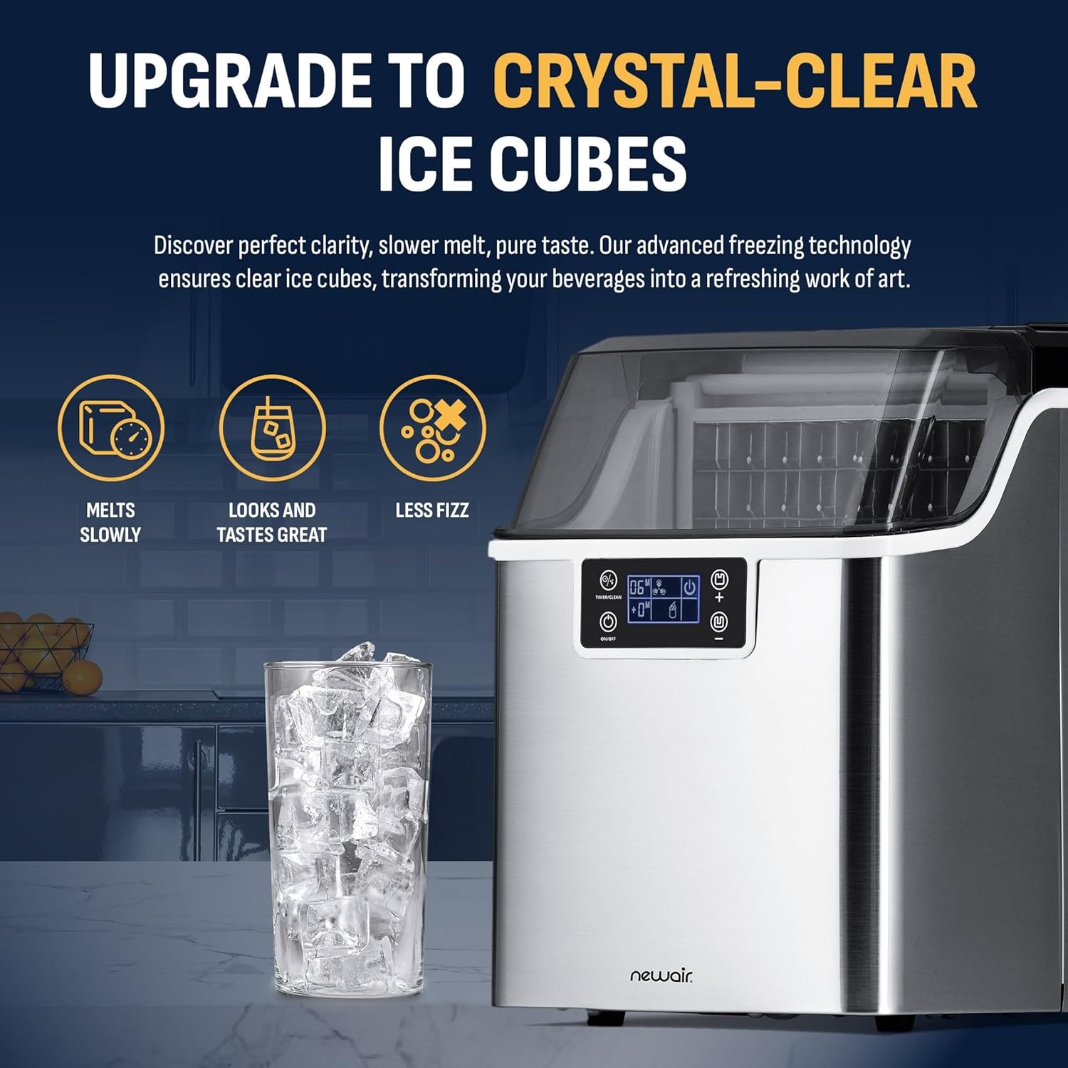 image:imageNewair Countertop Clear Ice Maker 45lbsDay Ice Cube Machine SelfCleaning Function and Custom Ice Thickness Portable Ice Maker 24H Timer Ideal for Home Office and Outdoor Bar Stainless Steel