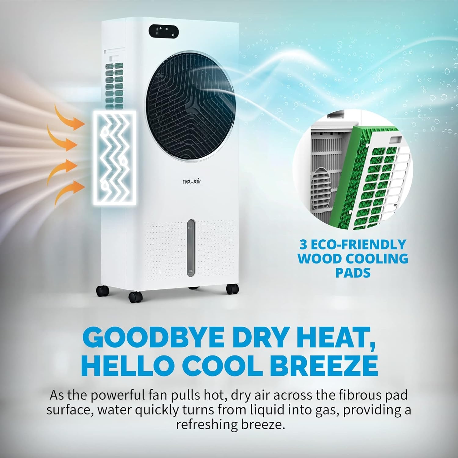 image:imageNewair Evaporative Air Cooler AC Portable Air Conditioner Alternative with 1600 CFM Airflow Room Cooling Fan for Bedroom Garage amp Indoor Use WhiteWhite