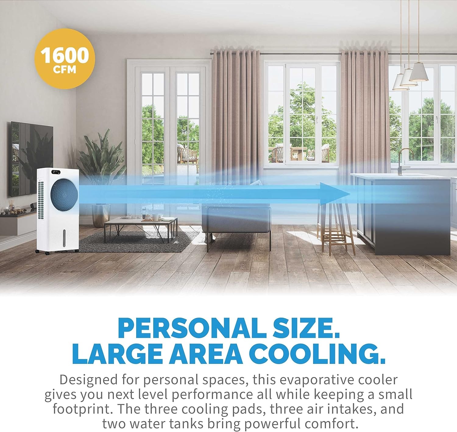 image:imageNewair Evaporative Air Cooler AC Portable Air Conditioner Alternative with 1600 CFM Airflow Room Cooling Fan for Bedroom Garage amp Indoor Use WhiteWhite