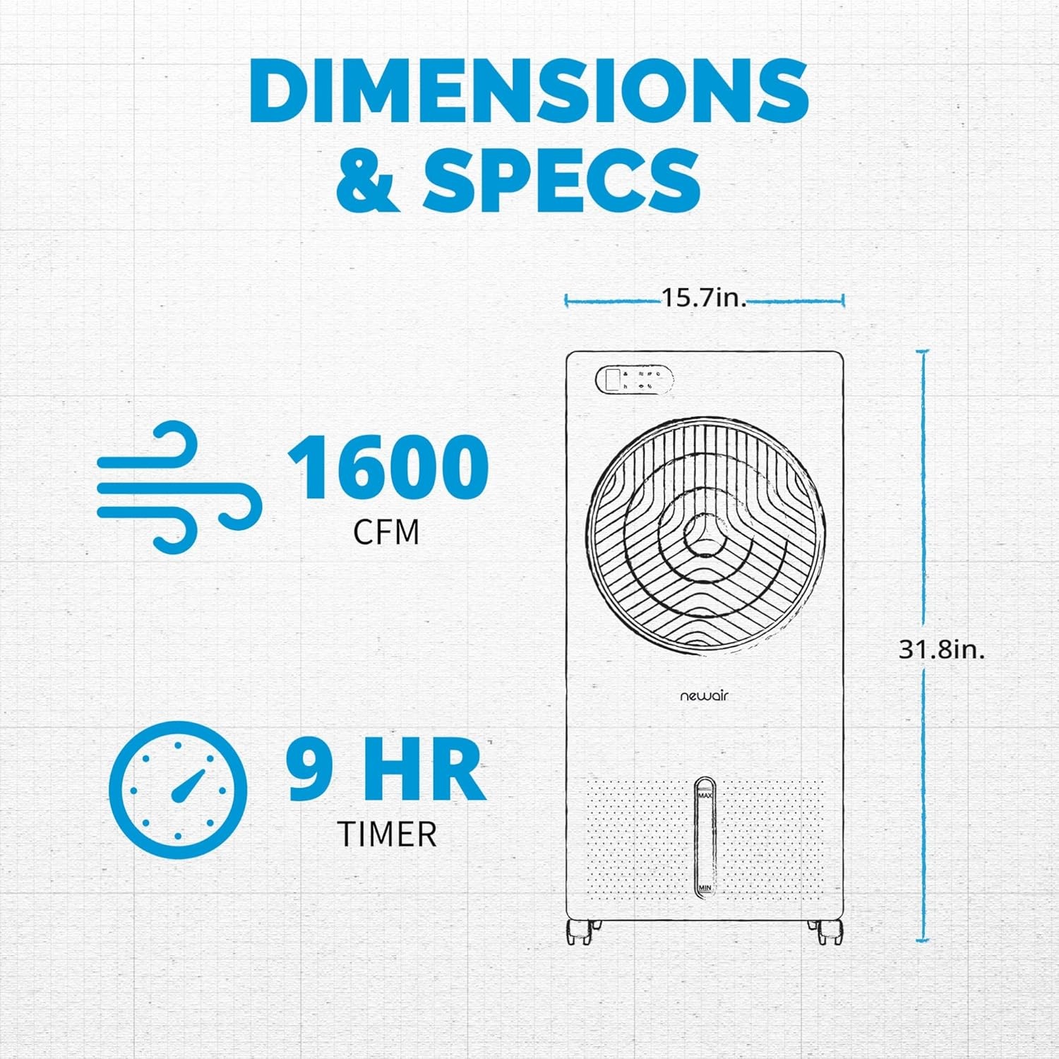 image:imageNewair Evaporative Air Cooler AC Portable Air Conditioner Alternative with 1600 CFM Airflow Room Cooling Fan for Bedroom Garage amp Indoor Use WhiteWhite