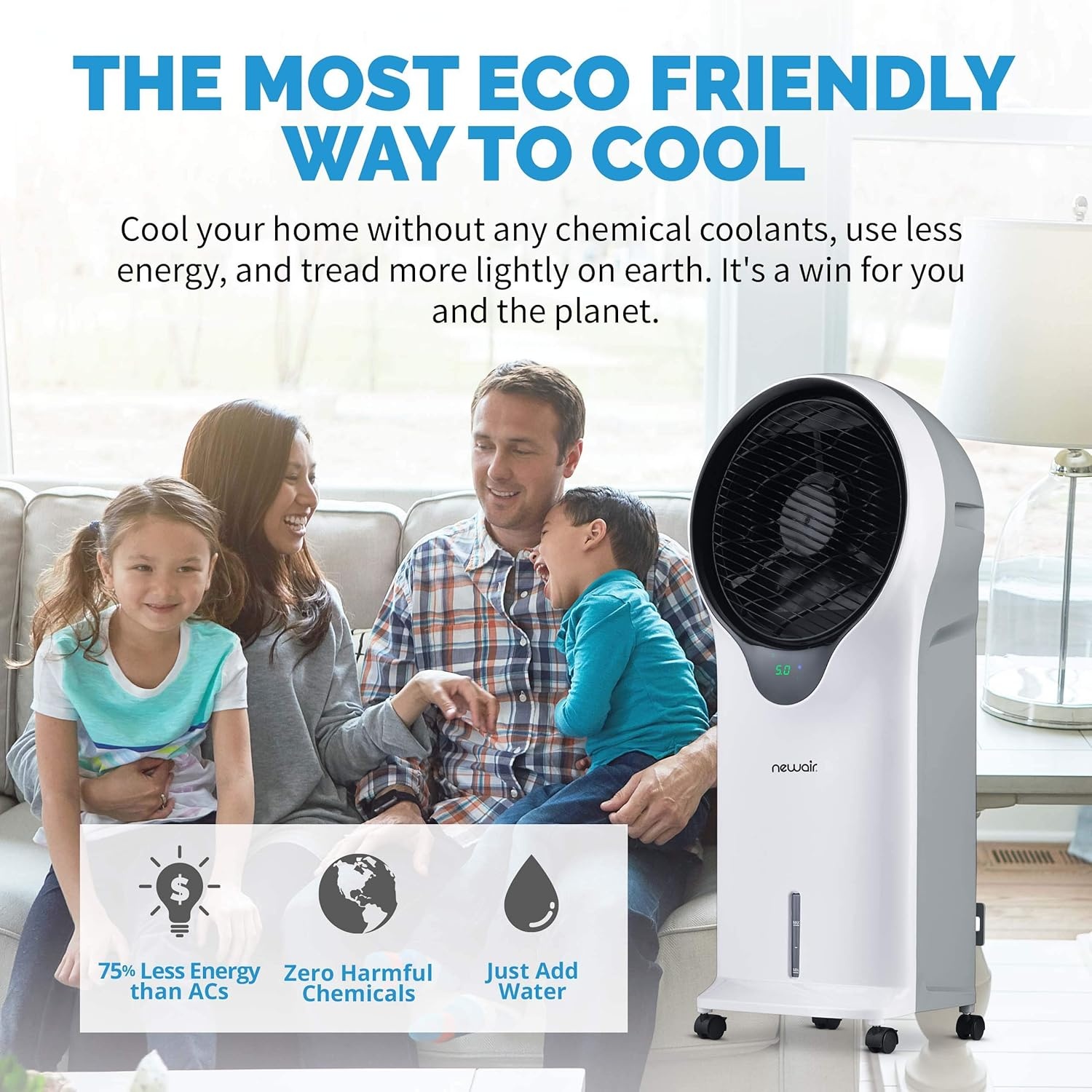 image:imageNewair Evaporative Air Cooler AC Portable Air Conditioner Alternative with 470 CFM Airflow Room Cooling Fan for Bedroom Garage amp Indoor Use White