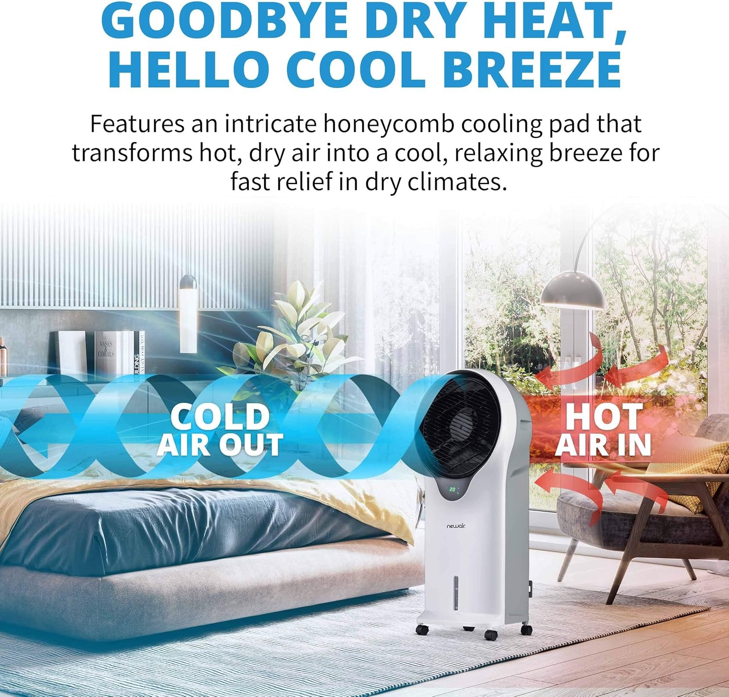 image:imageNewair Evaporative Air Cooler AC Portable Air Conditioner Alternative with 470 CFM Airflow Room Cooling Fan for Bedroom Garage amp Indoor Use White