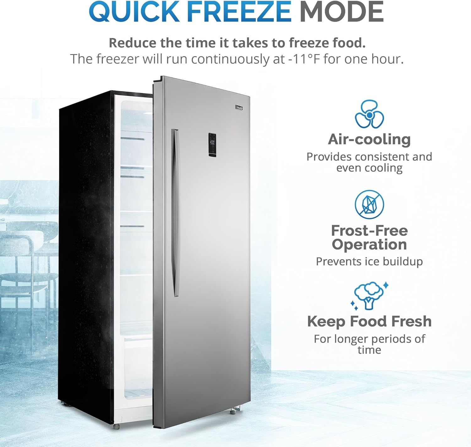 image:imageNewair Upright Freezer 138 Cu Ft GarageReady Stand Up Freezer with Digital Controls Auto Defrost Fast Freeze Mode amp LED Lighting Stainless Steel