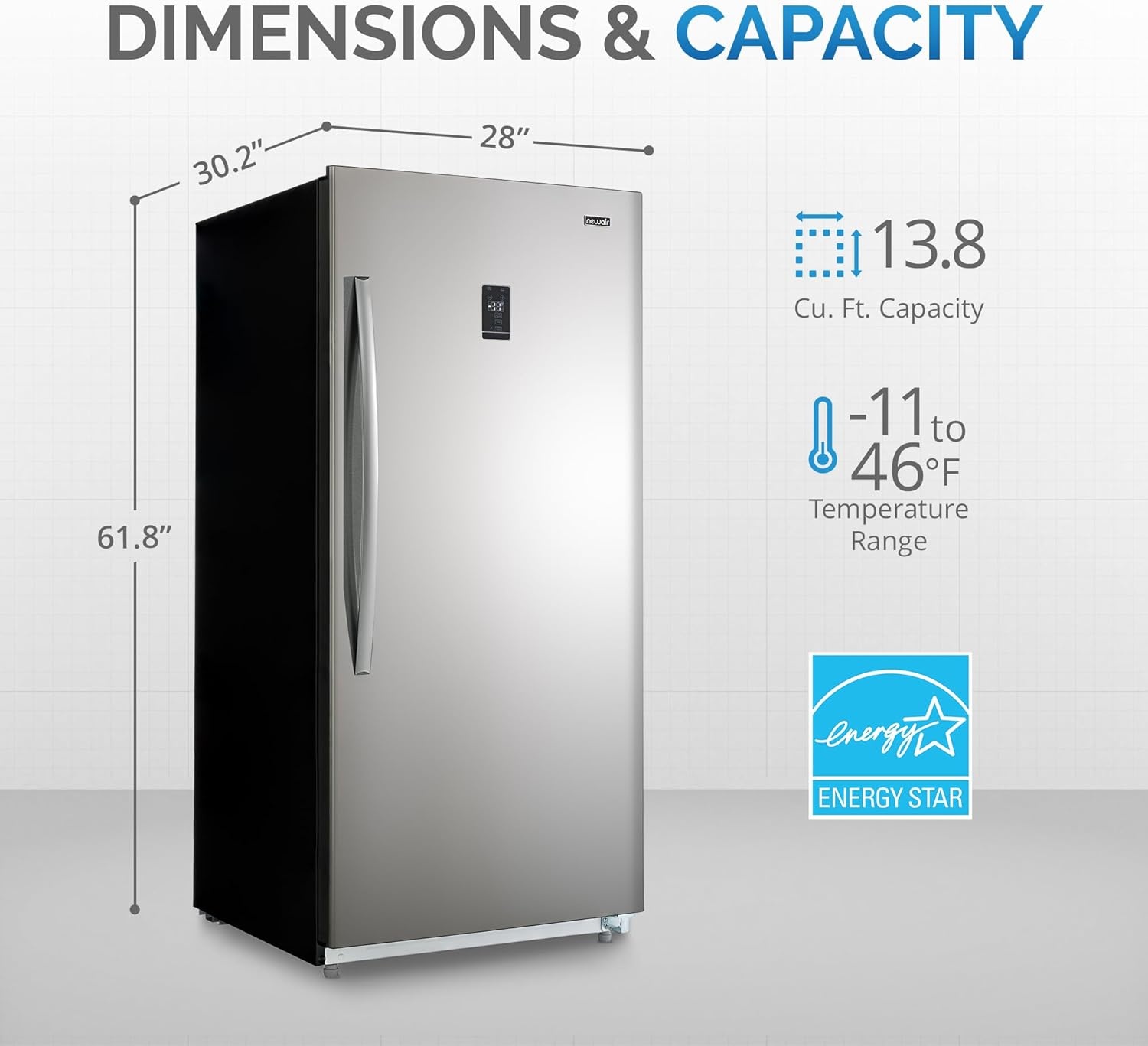image:imageNewair Upright Freezer 138 Cu Ft GarageReady Stand Up Freezer with Digital Controls Auto Defrost Fast Freeze Mode amp LED Lighting Stainless Steel