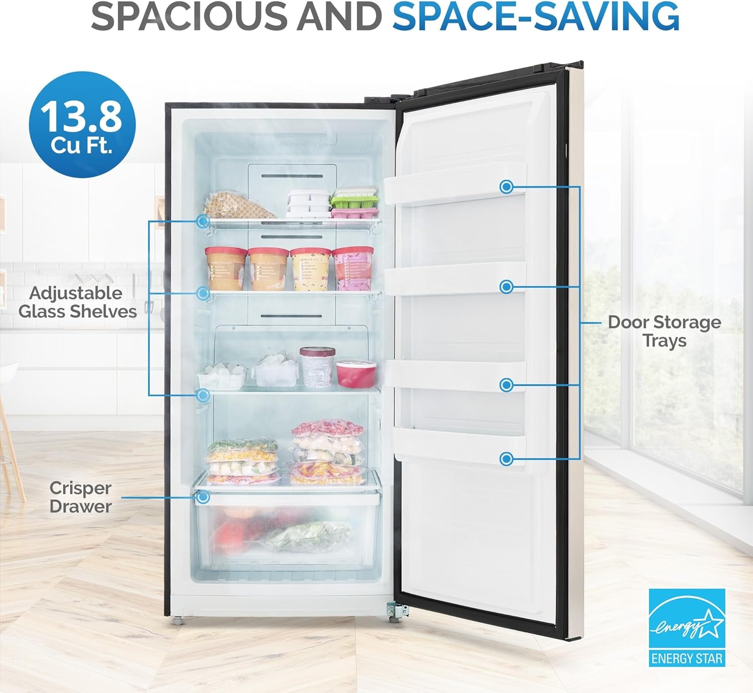 image:imageNewair Upright Freezer 138 Cu Ft GarageReady Stand Up Freezer with Digital Controls Auto Defrost Fast Freeze Mode amp LED Lighting Stainless Steel
