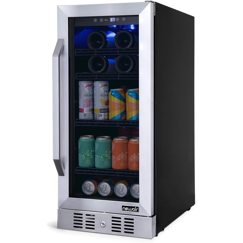 image:imageNewAir 15 Single Zone Beverage amp Wine Fridge Beverage Refrigerator amp Wine Cooler for 33 Bottles 80 Cans Freestanding or BuiltIn Under Counter Mini Fridge for Beer Wine amp Soda Stainless SteelStainless Steel