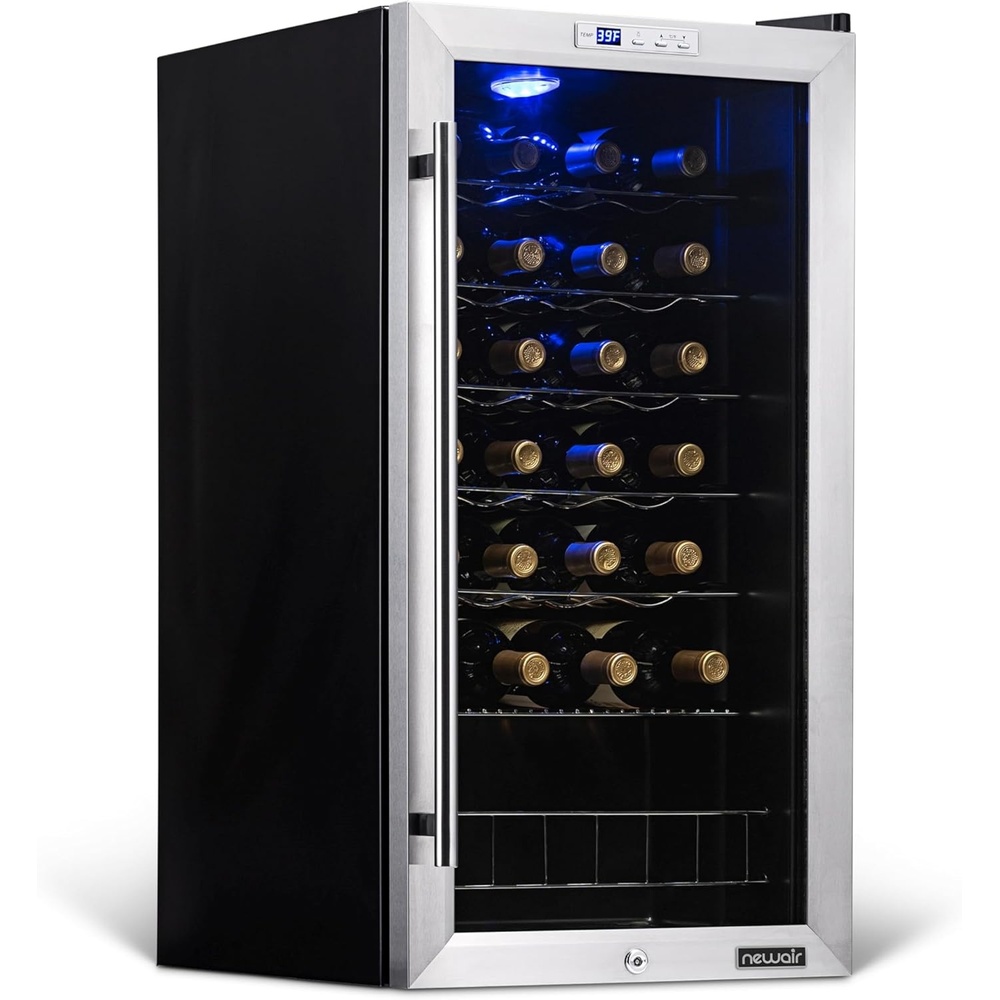 image:imageNewAir 17 Wine Fridge for 27 Bottles Freestanding Wine Cooler Refrigerator with Glass Door Quiet Compressor Cooling Adjustable Metal Racks amp LED Light Stainless Steel
