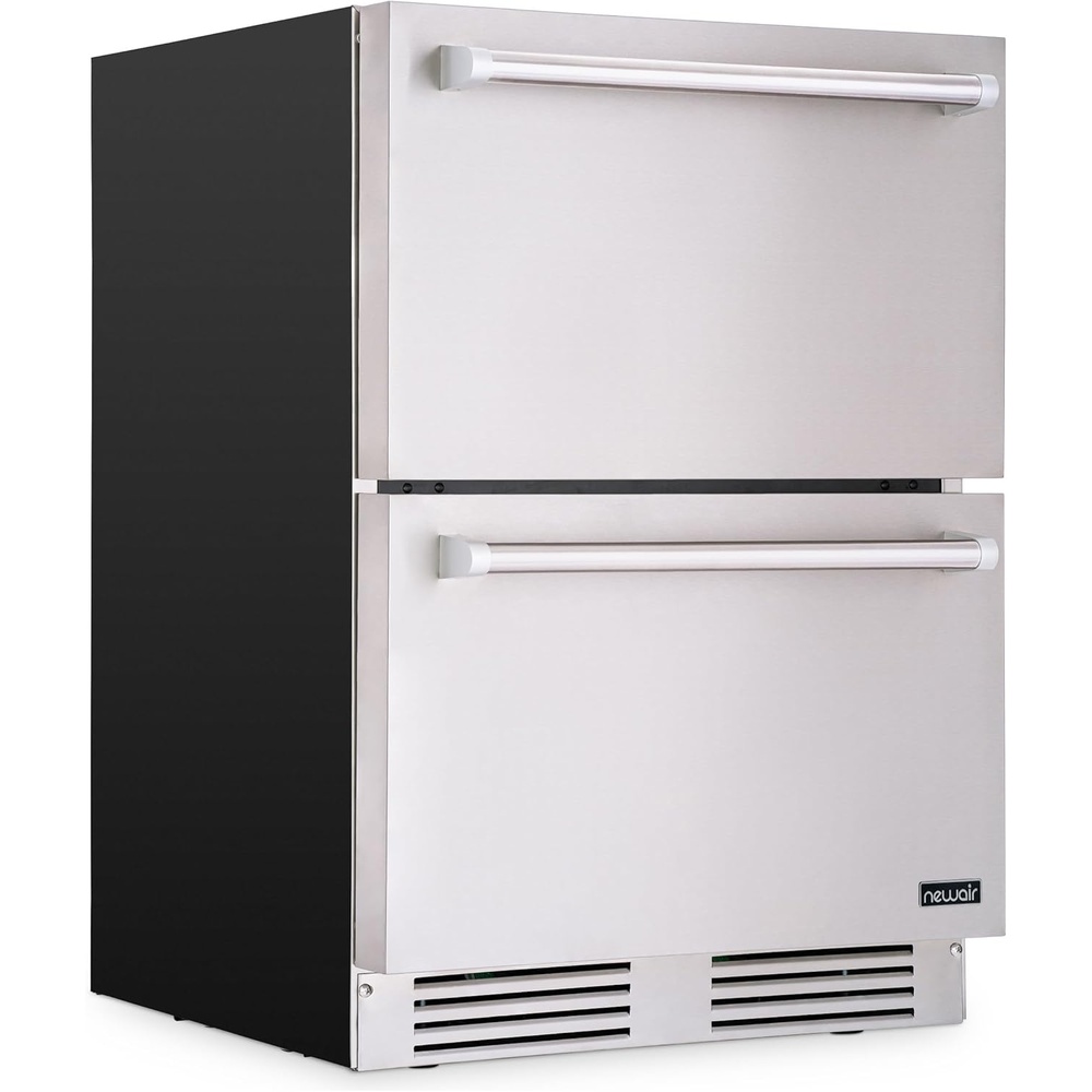 image:imageNewAir 24 Dual Zone Outdoor Beverage Fridge and Freezer Freestanding or BuiltIn Under counter Refrigerator for Outside Patio Dual Drawers that Refrigerate and Freeze Stainless Steel