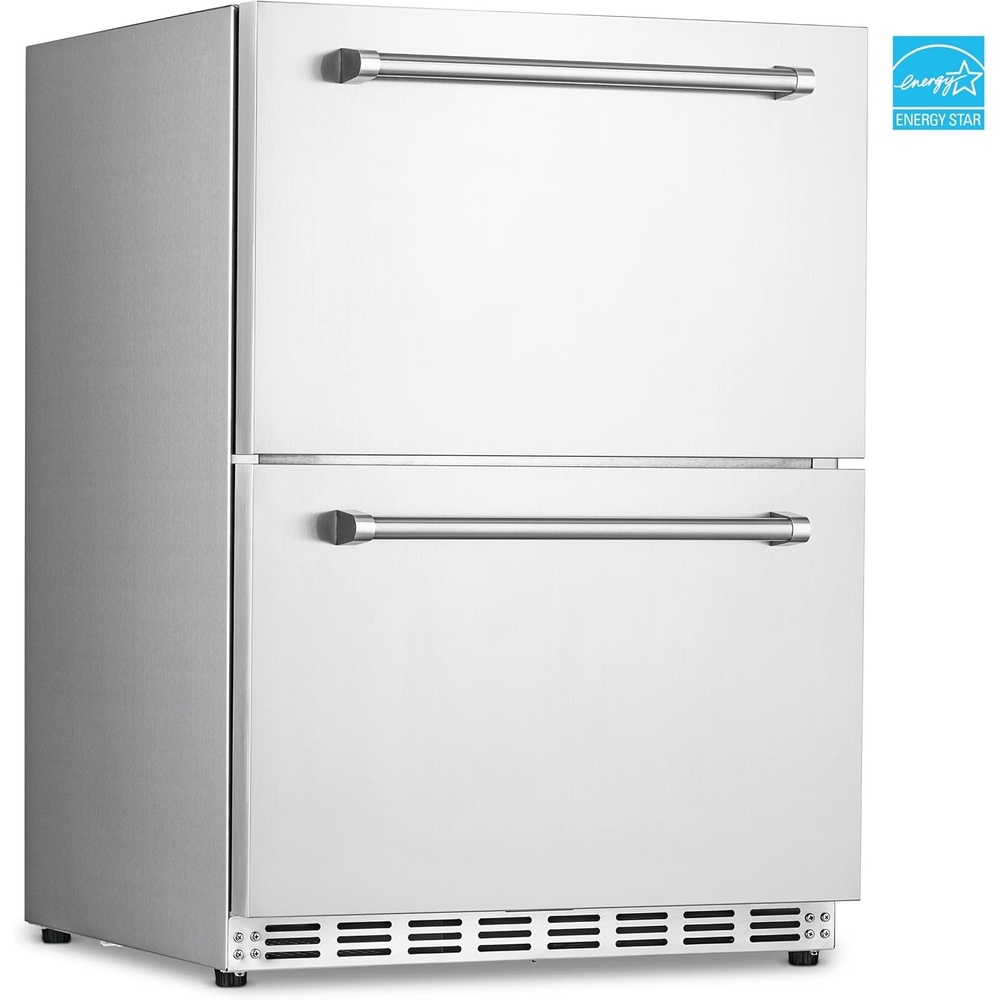 image:imageNewAir 24 Outdoor Beverage Refrigerator Dual Drawer Weatherproof Stainless Steel Fridge BuiltIn or Freestanding Outdoor Patio Fridge For Beer Wine Food NCR040SS00