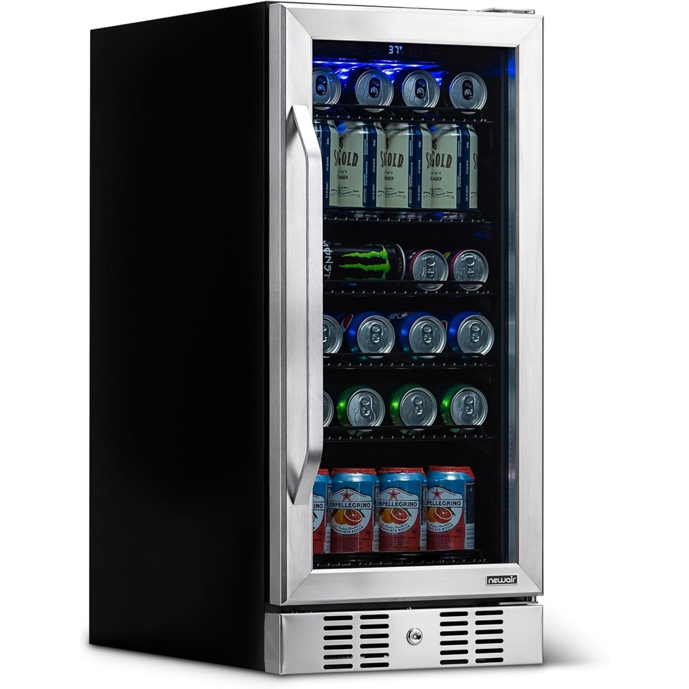 image:imageNewAir 96 Can BuiltIn Beverage Refrigerator 15 Small Mini Fridge for Bedroom Home Bar or Office Quiet Cooling amp Precise Temperature Control Stainless SteelStainless Steel