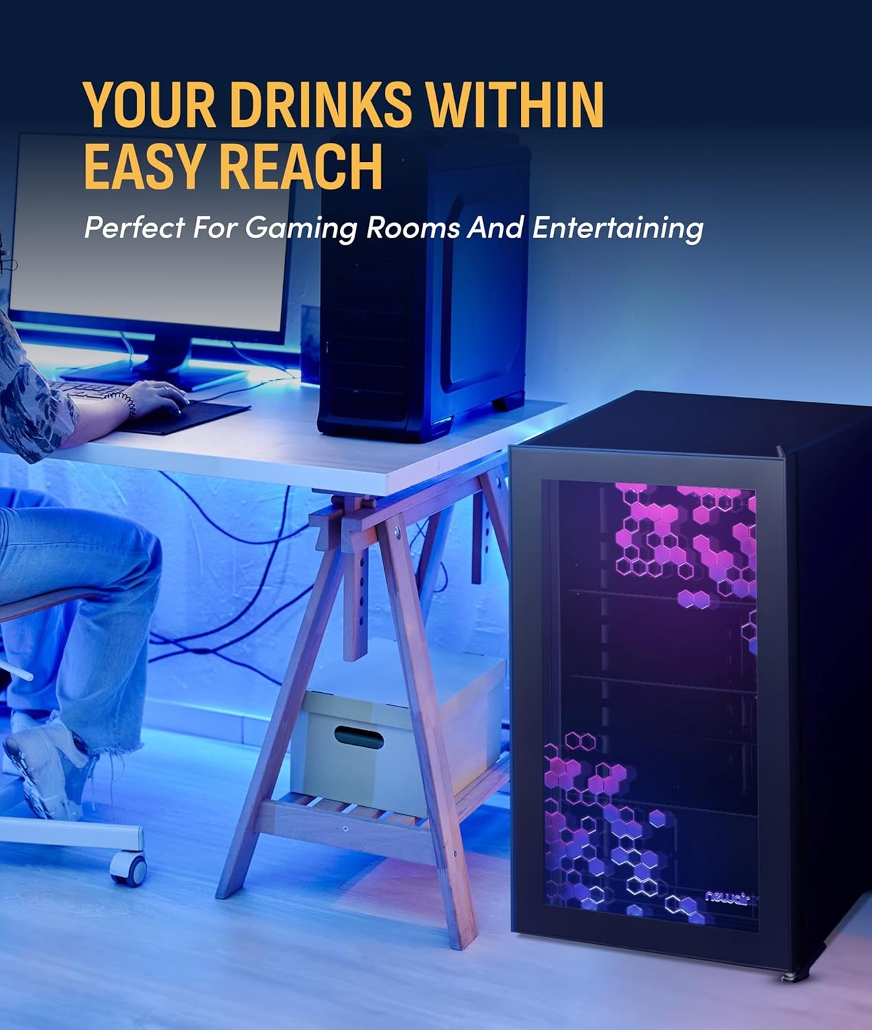 image:imageNewAir 126 Can Beverage Refrigerator with HexaColor LED Lights Small Mini Fridge for Bedroom Gaming Room or Office Remote Controlled Lighting amp Quiet Cooling126 can