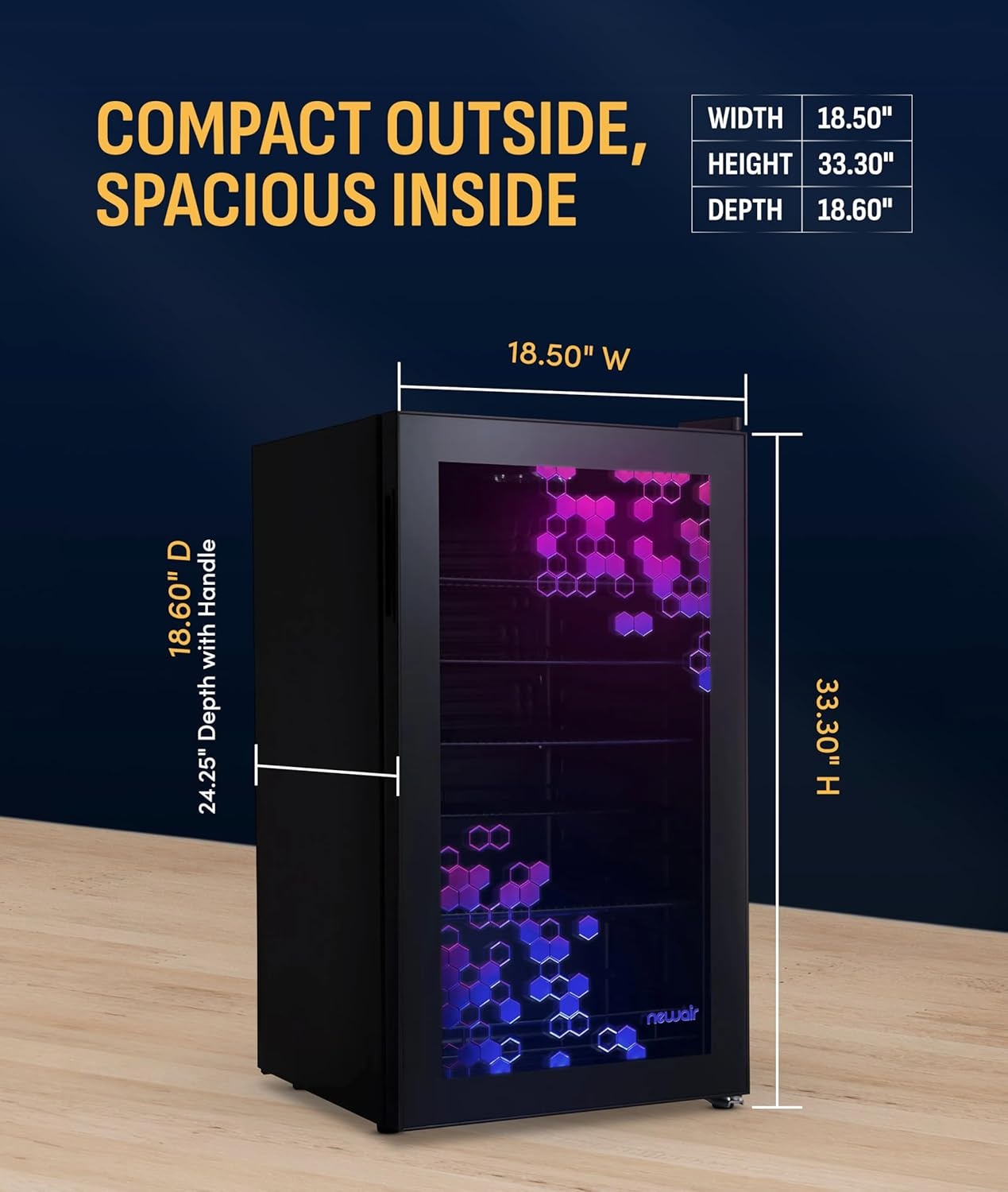 image:imageNewAir 126 Can Beverage Refrigerator with HexaColor LED Lights Small Mini Fridge for Bedroom Gaming Room or Office Remote Controlled Lighting amp Quiet Cooling126 can