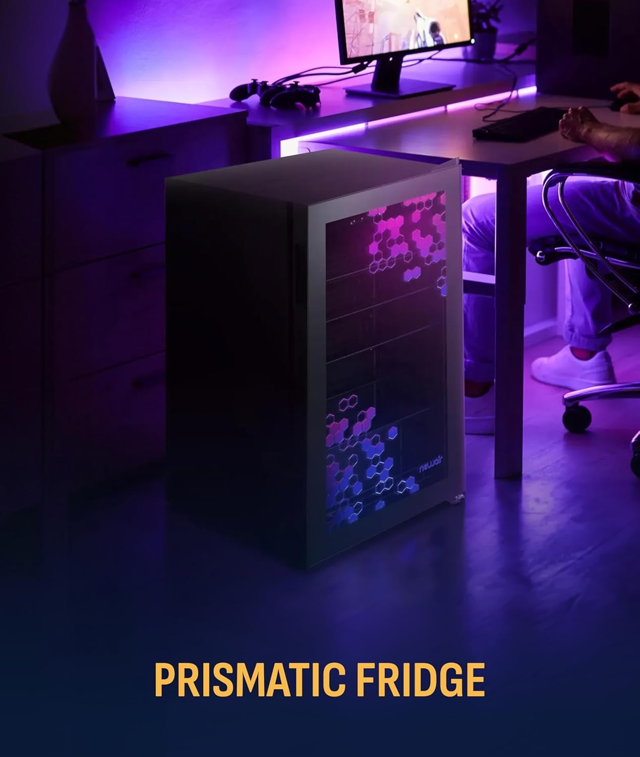 image:imageNewAir 126 Can Beverage Refrigerator with HexaColor LED Lights Small Mini Fridge for Bedroom Gaming Room or Office Remote Controlled Lighting amp Quiet Cooling126 can