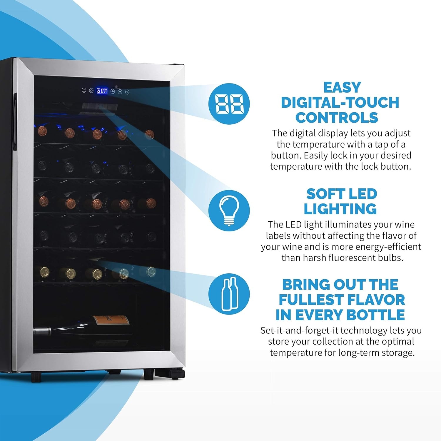 image:imageNewAir 19 Wine Fridge for 23 Bottles Freestanding Wine Cooler Refrigerator with Glass Door Quiet Compressor Cooling amp Digital Thermostat Stainless SteelStainless Steel