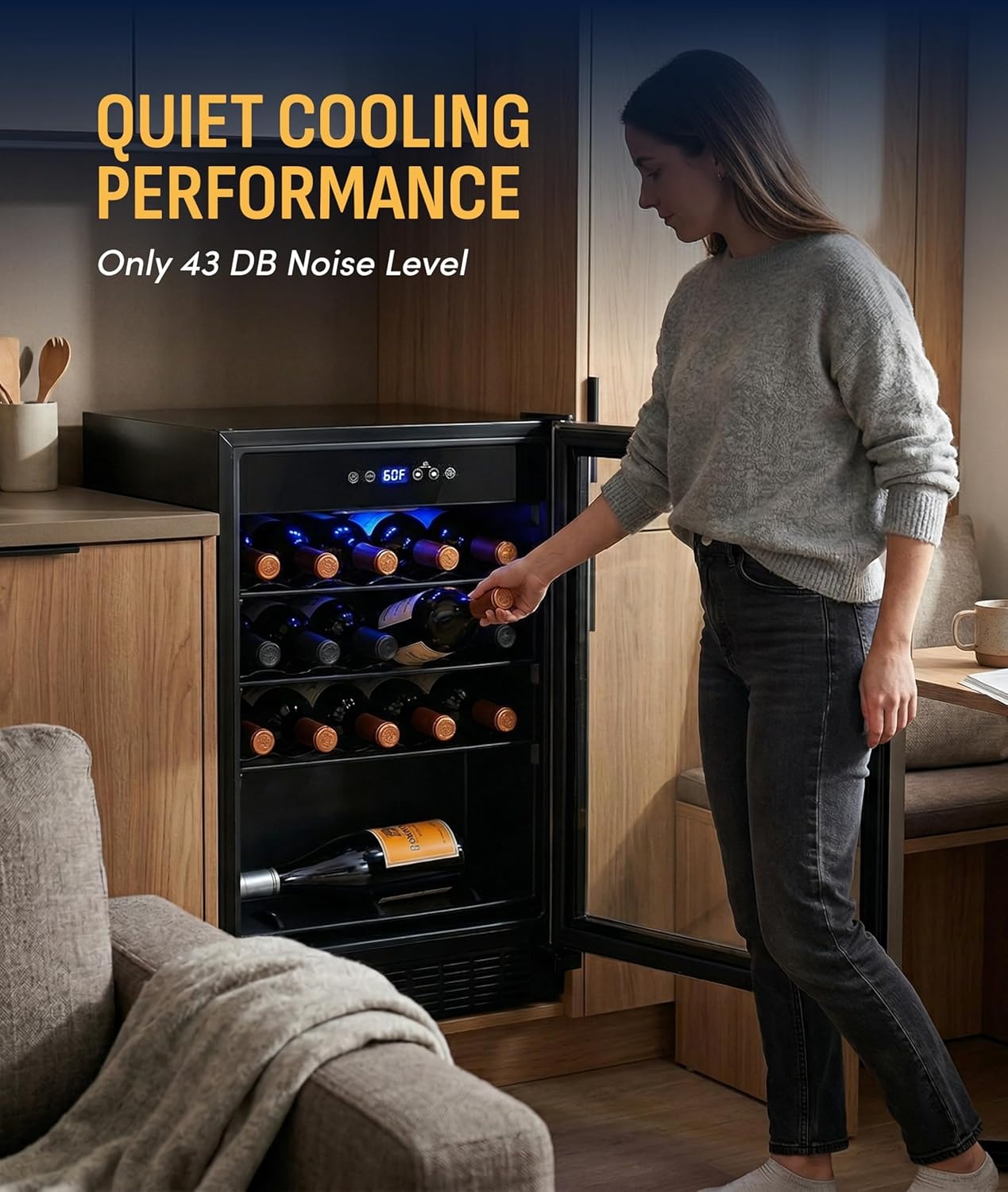 image:imageNewAir 19 Wine Fridge for 23 Bottles Freestanding Wine Cooler Refrigerator with Glass Door Quiet Compressor Cooling amp Digital Thermostat Stainless SteelStainless Steel