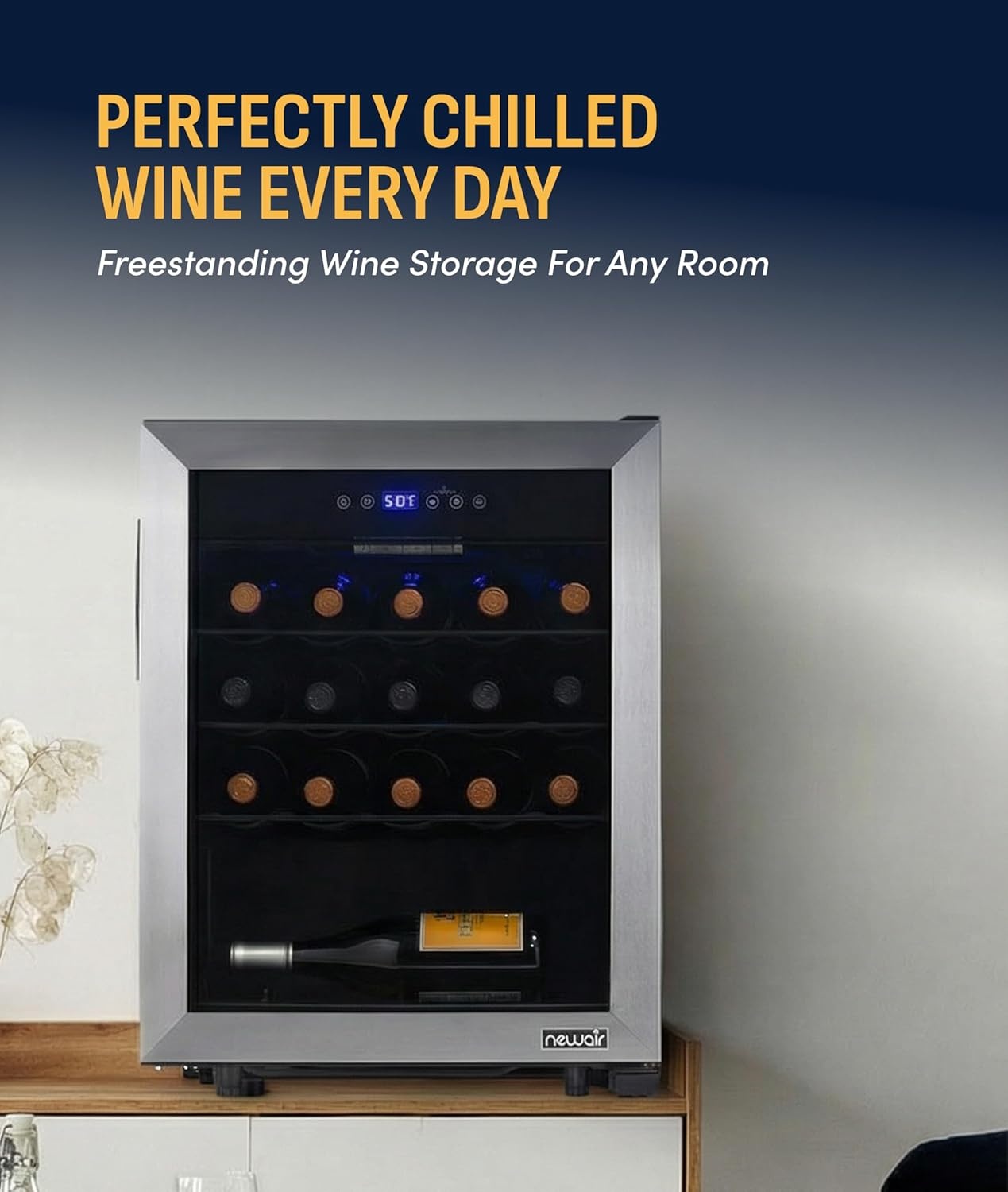 image:imageNewAir 19 Wine Fridge for 23 Bottles Freestanding Wine Cooler Refrigerator with Glass Door Quiet Compressor Cooling amp Digital Thermostat Stainless SteelStainless Steel