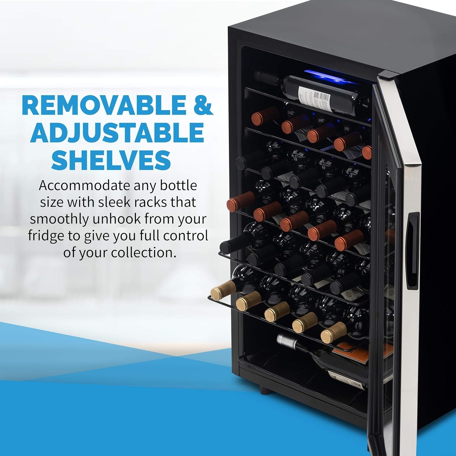 image:imageNewAir 19 Wine Fridge for 23 Bottles Freestanding Wine Cooler Refrigerator with Glass Door Quiet Compressor Cooling amp Digital Thermostat Stainless SteelStainless Steel