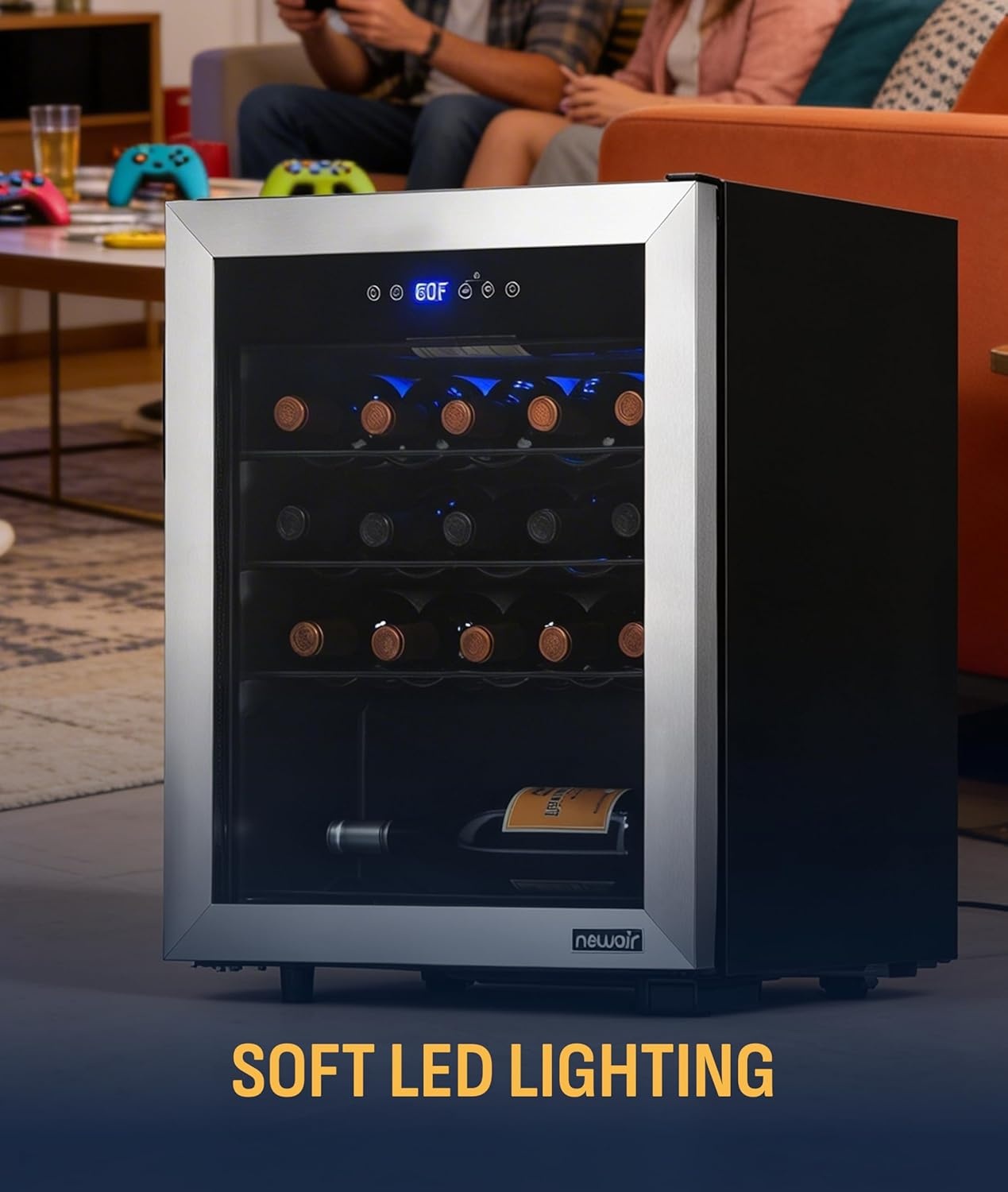 image:imageNewAir 19 Wine Fridge for 23 Bottles Freestanding Wine Cooler Refrigerator with Glass Door Quiet Compressor Cooling amp Digital Thermostat Stainless SteelStainless Steel