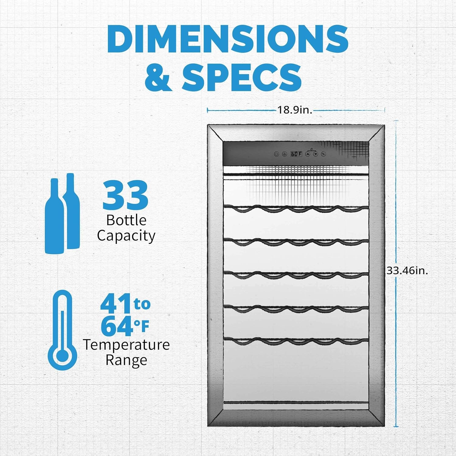 image:imageNewAir 19 Wine Fridge for 23 Bottles Freestanding Wine Cooler Refrigerator with Glass Door Quiet Compressor Cooling amp Digital Thermostat Stainless SteelStainless Steel