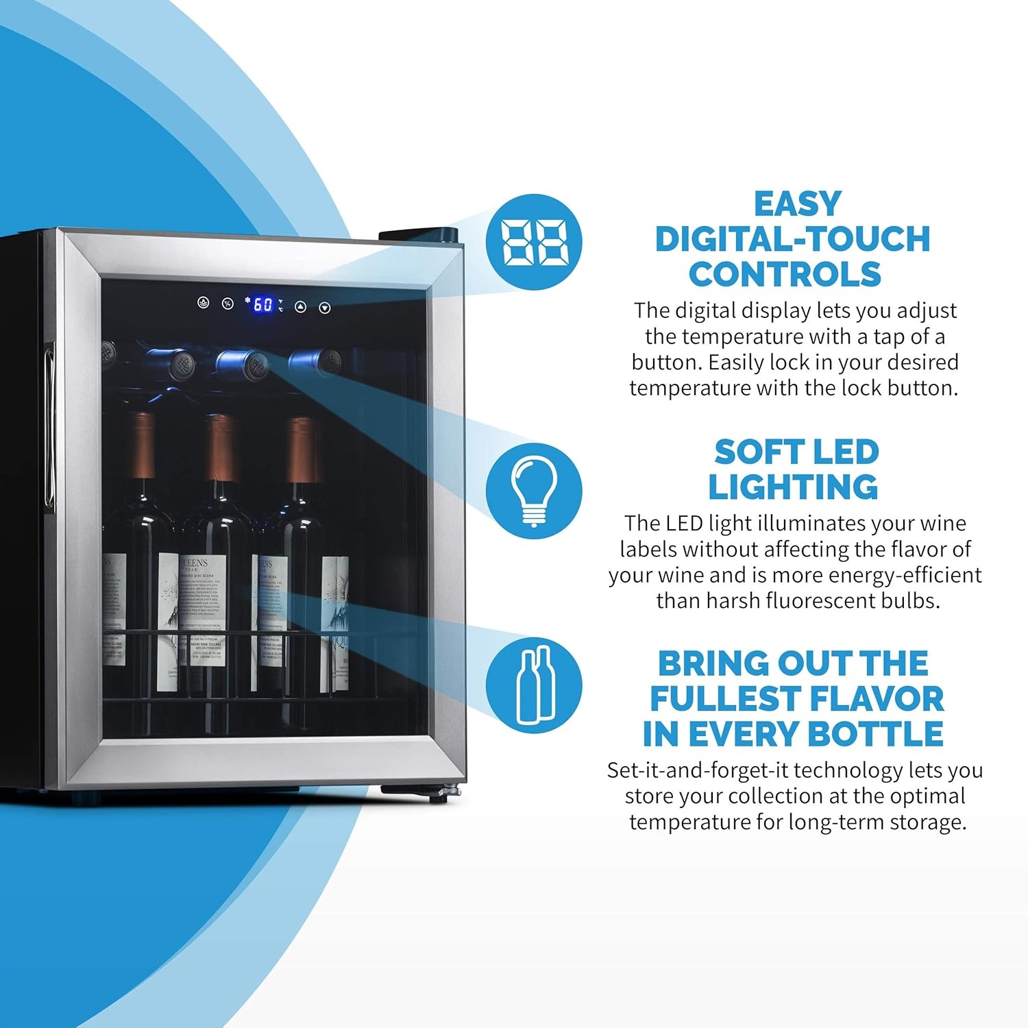 image:imageNewAir 19 Wine Fridge for 23 Bottles Freestanding Wine Cooler Refrigerator with Glass Door Quiet Compressor Cooling amp Digital Thermostat Stainless SteelStainless Steel