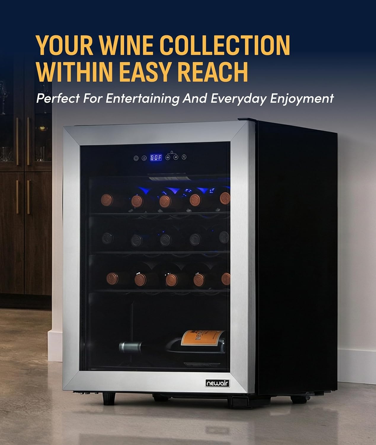 image:imageNewAir 19 Wine Fridge for 23 Bottles Freestanding Wine Cooler Refrigerator with Glass Door Quiet Compressor Cooling amp Digital Thermostat Stainless SteelStainless Steel