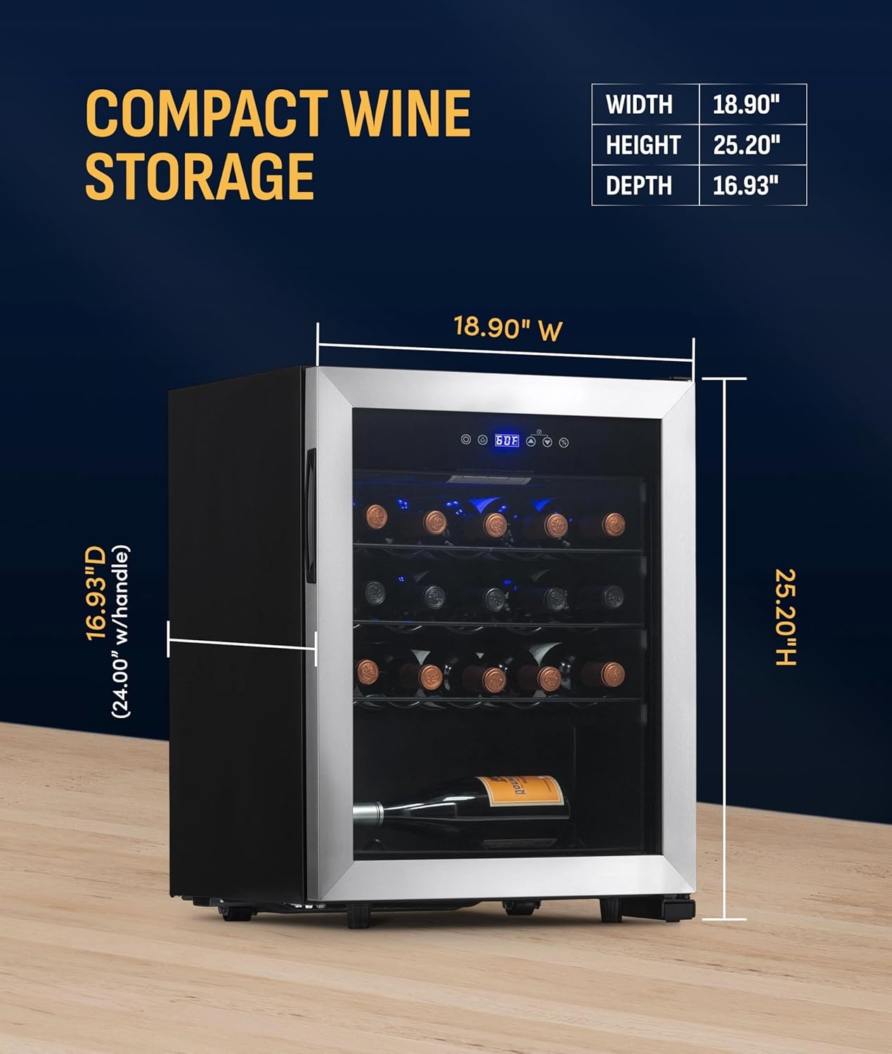 image:imageNewAir 19 Wine Fridge for 23 Bottles Freestanding Wine Cooler Refrigerator with Glass Door Quiet Compressor Cooling amp Digital Thermostat Stainless SteelStainless Steel