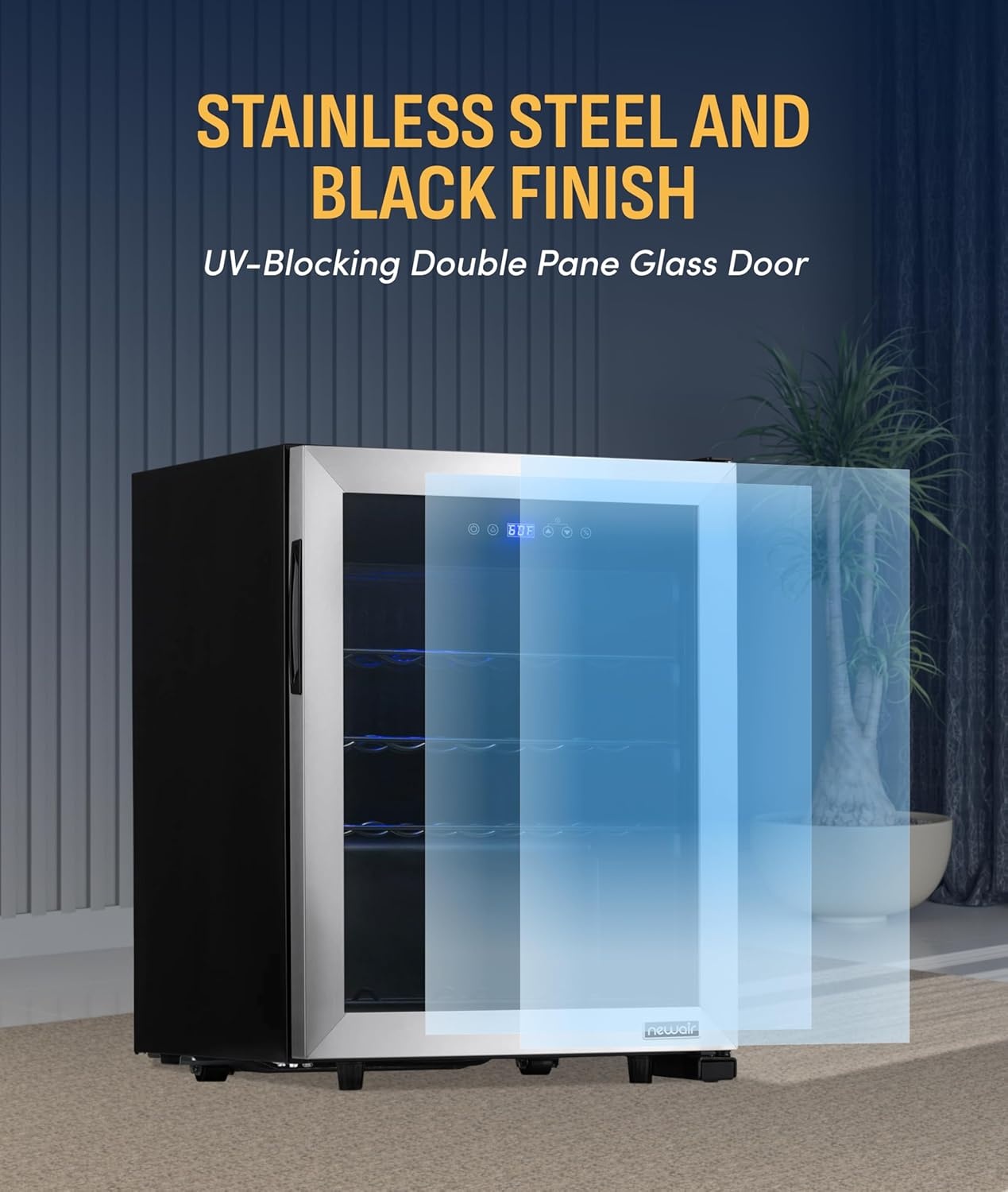 image:imageNewAir 19 Wine Fridge for 23 Bottles Freestanding Wine Cooler Refrigerator with Glass Door Quiet Compressor Cooling amp Digital Thermostat Stainless SteelStainless Steel