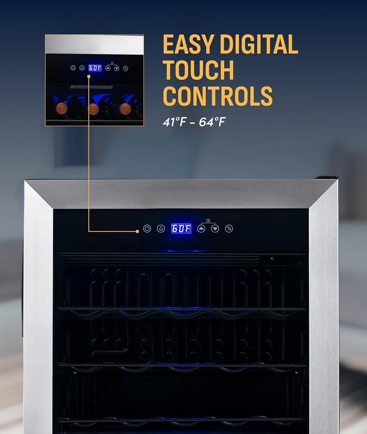 image:imageNewAir 19 Wine Fridge for 23 Bottles Freestanding Wine Cooler Refrigerator with Glass Door Quiet Compressor Cooling amp Digital Thermostat Stainless SteelStainless Steel