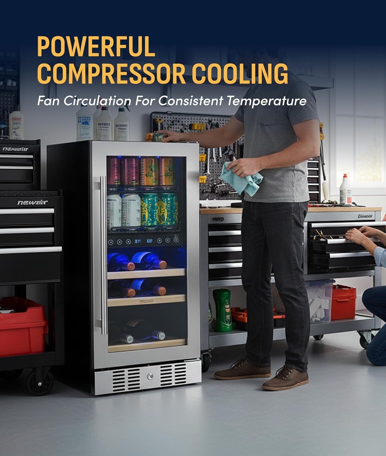 image:imageNewAir 24 Dual Zone Beverage Refrigerator amp Wine Cooler for 18 Bottles amp 60 Cans Freestanding or BuiltIn Under Counter Mini Fridge for Beer Wine and Soda Stainless Steel9 Bottle 48 Can