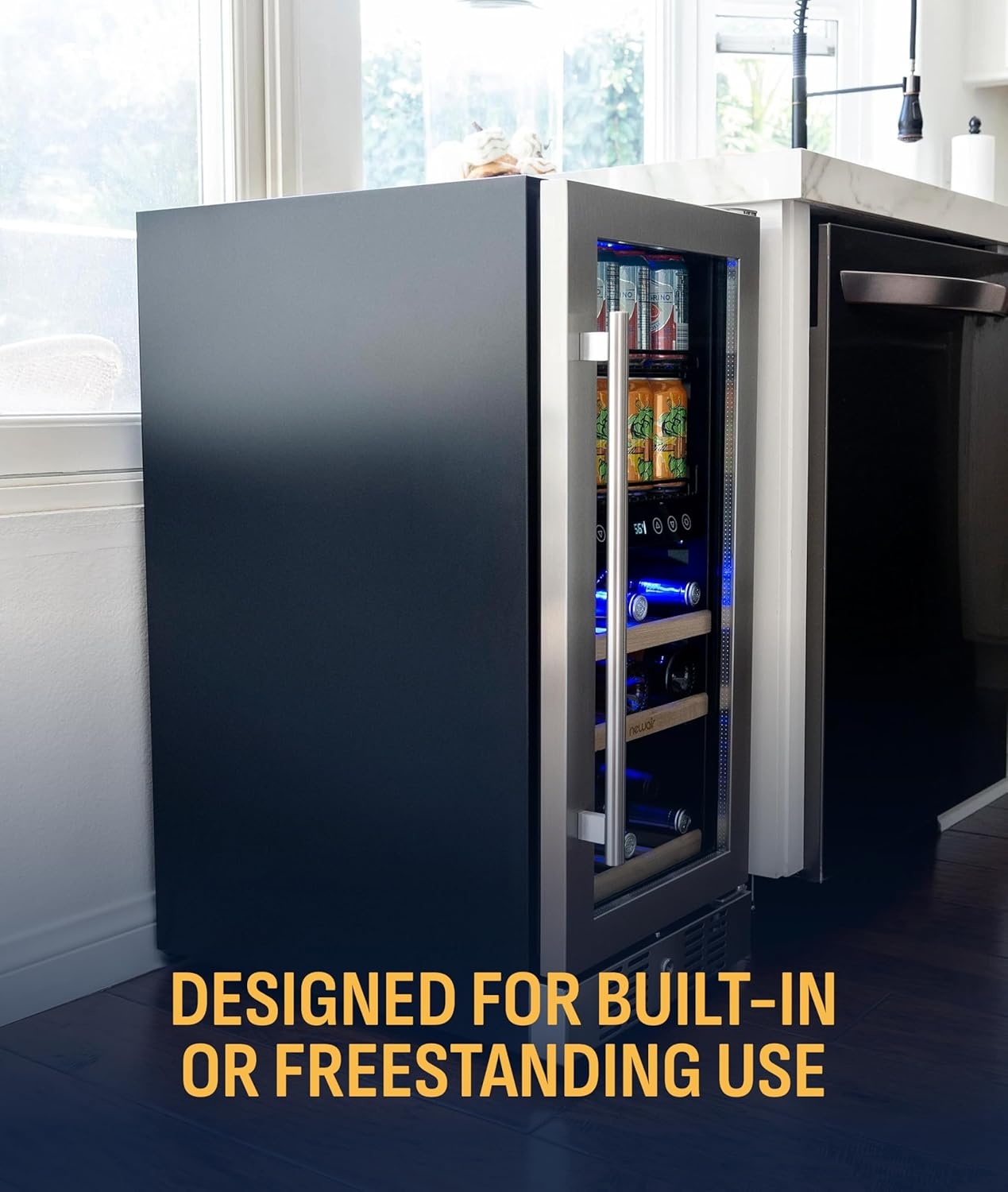 image:imageNewAir 24 Dual Zone Beverage Refrigerator amp Wine Cooler for 18 Bottles amp 60 Cans Freestanding or BuiltIn Under Counter Mini Fridge for Beer Wine and Soda Stainless Steel9 Bottle 48 Can