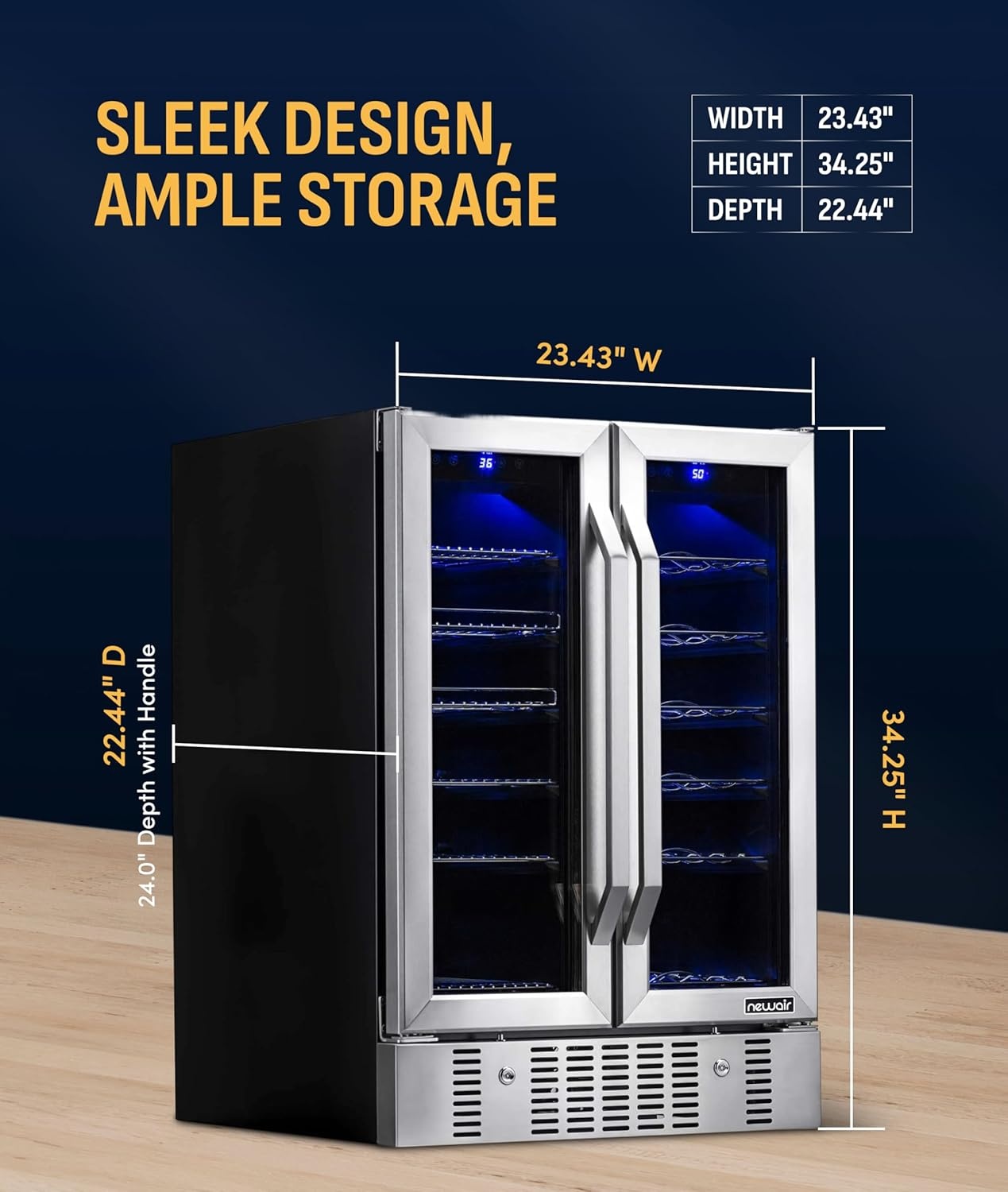 image:imageNewAir 24 Dual Zone Beverage Refrigerator amp Wine Cooler for 18 Bottles amp 60 Cans Freestanding or BuiltIn Under Counter Mini Fridge for Beer Wine and Soda Stainless Steel18 Bottle 60 Can