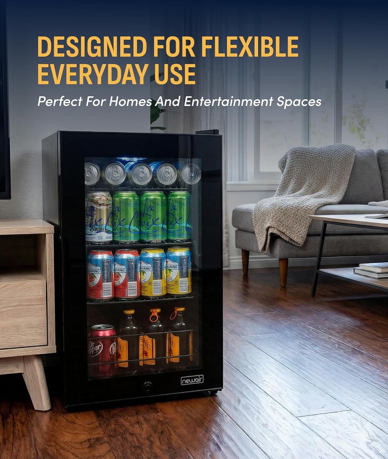 image:imageNewAir 24 Dual Zone Beverage Refrigerator amp Wine Cooler for 18 Bottles amp 60 Cans Freestanding or BuiltIn Under Counter Mini Fridge for Beer Wine and Soda Stainless Steel90 Can