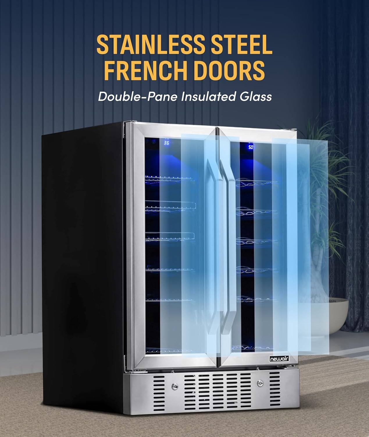 image:imageNewAir 24 Dual Zone Beverage Refrigerator amp Wine Cooler for 18 Bottles amp 60 Cans Freestanding or BuiltIn Under Counter Mini Fridge for Beer Wine and Soda Stainless Steel18 Bottle 60 Can