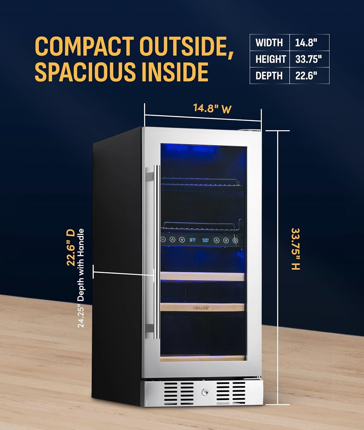 image:imageNewAir 24 Dual Zone Beverage Refrigerator amp Wine Cooler for 18 Bottles amp 60 Cans Freestanding or BuiltIn Under Counter Mini Fridge for Beer Wine and Soda Stainless Steel9 Bottle 48 Can