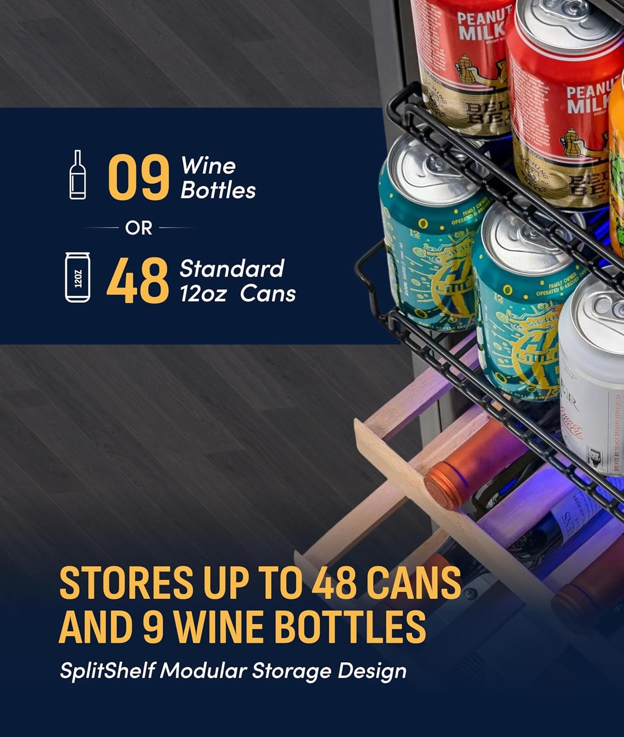 image:imageNewAir 24 Dual Zone Beverage Refrigerator amp Wine Cooler for 18 Bottles amp 60 Cans Freestanding or BuiltIn Under Counter Mini Fridge for Beer Wine and Soda Stainless Steel9 Bottle 48 Can