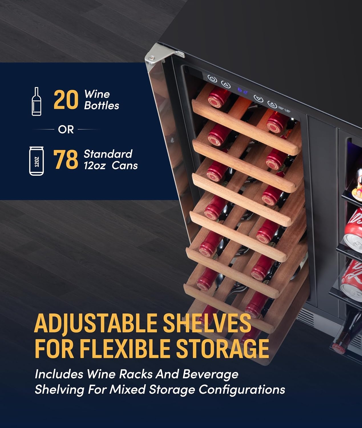 image:imageNewAir 24 Dual Zone Beverage Refrigerator amp Wine Cooler for 18 Bottles amp 60 Cans Freestanding or BuiltIn Under Counter Mini Fridge for Beer Wine and Soda Stainless Steel20 Bottle 78 Can