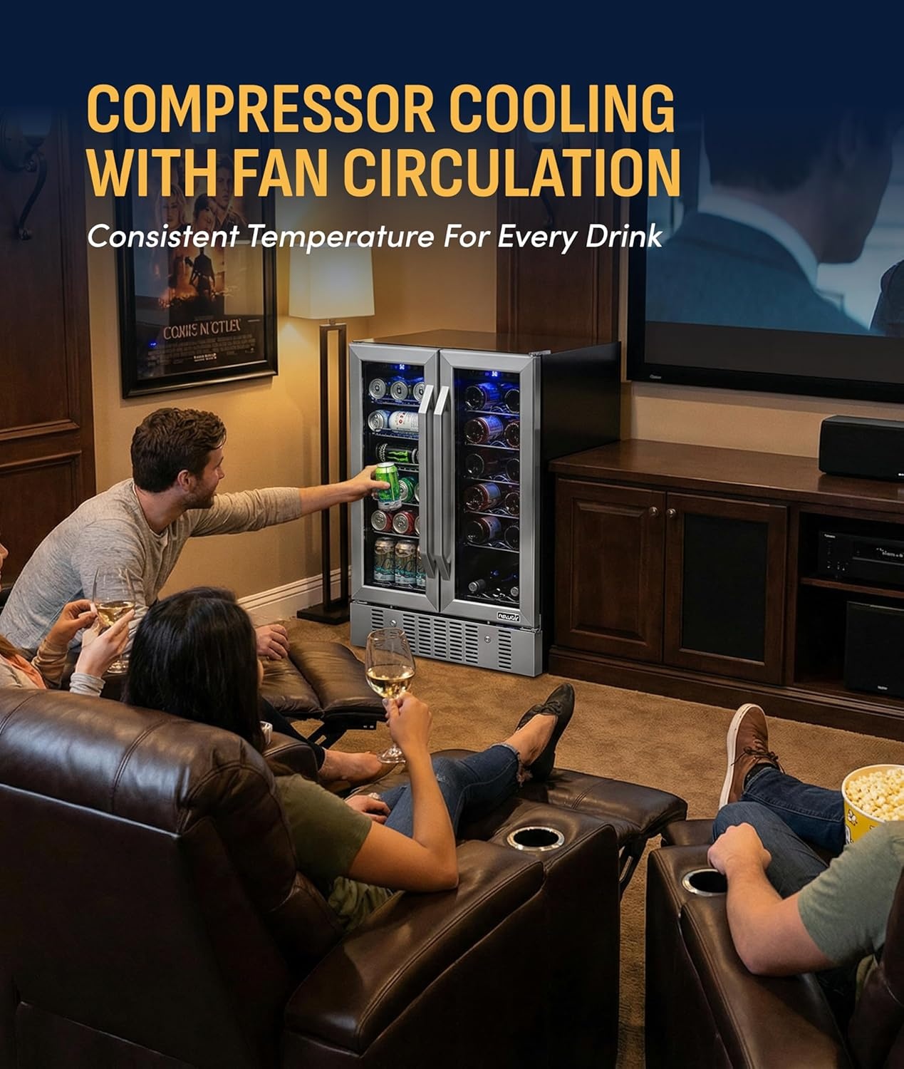 image:imageNewAir 24 Dual Zone Beverage Refrigerator amp Wine Cooler for 18 Bottles amp 60 Cans Freestanding or BuiltIn Under Counter Mini Fridge for Beer Wine and Soda Stainless Steel18 Bottle 60 Can