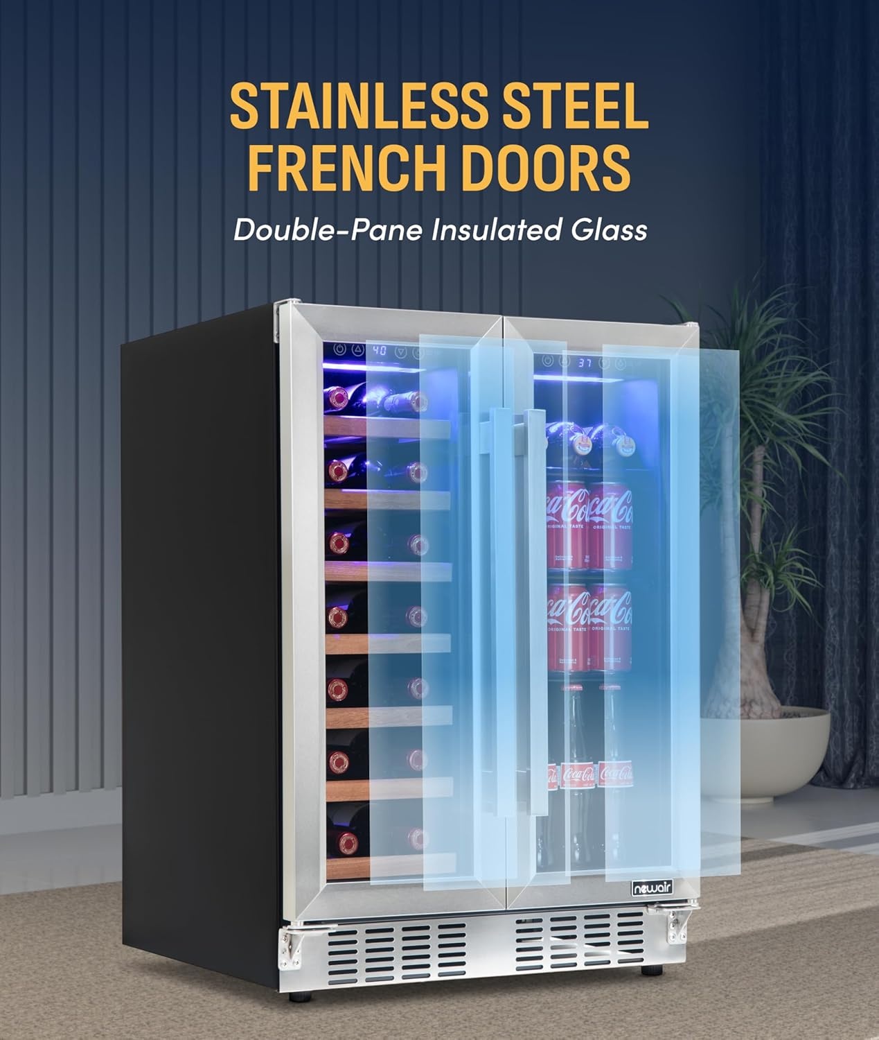 image:imageNewAir 24 Dual Zone Beverage Refrigerator amp Wine Cooler for 18 Bottles amp 60 Cans Freestanding or BuiltIn Under Counter Mini Fridge for Beer Wine and Soda Stainless Steel20 Bottle 78 Can