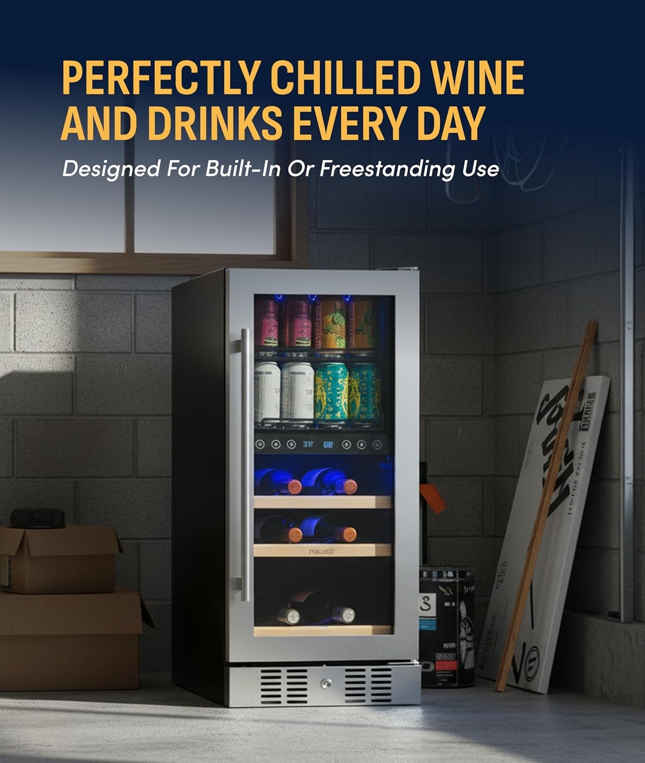 image:imageNewAir 24 Dual Zone Beverage Refrigerator amp Wine Cooler for 18 Bottles amp 60 Cans Freestanding or BuiltIn Under Counter Mini Fridge for Beer Wine and Soda Stainless Steel9 Bottle 48 Can