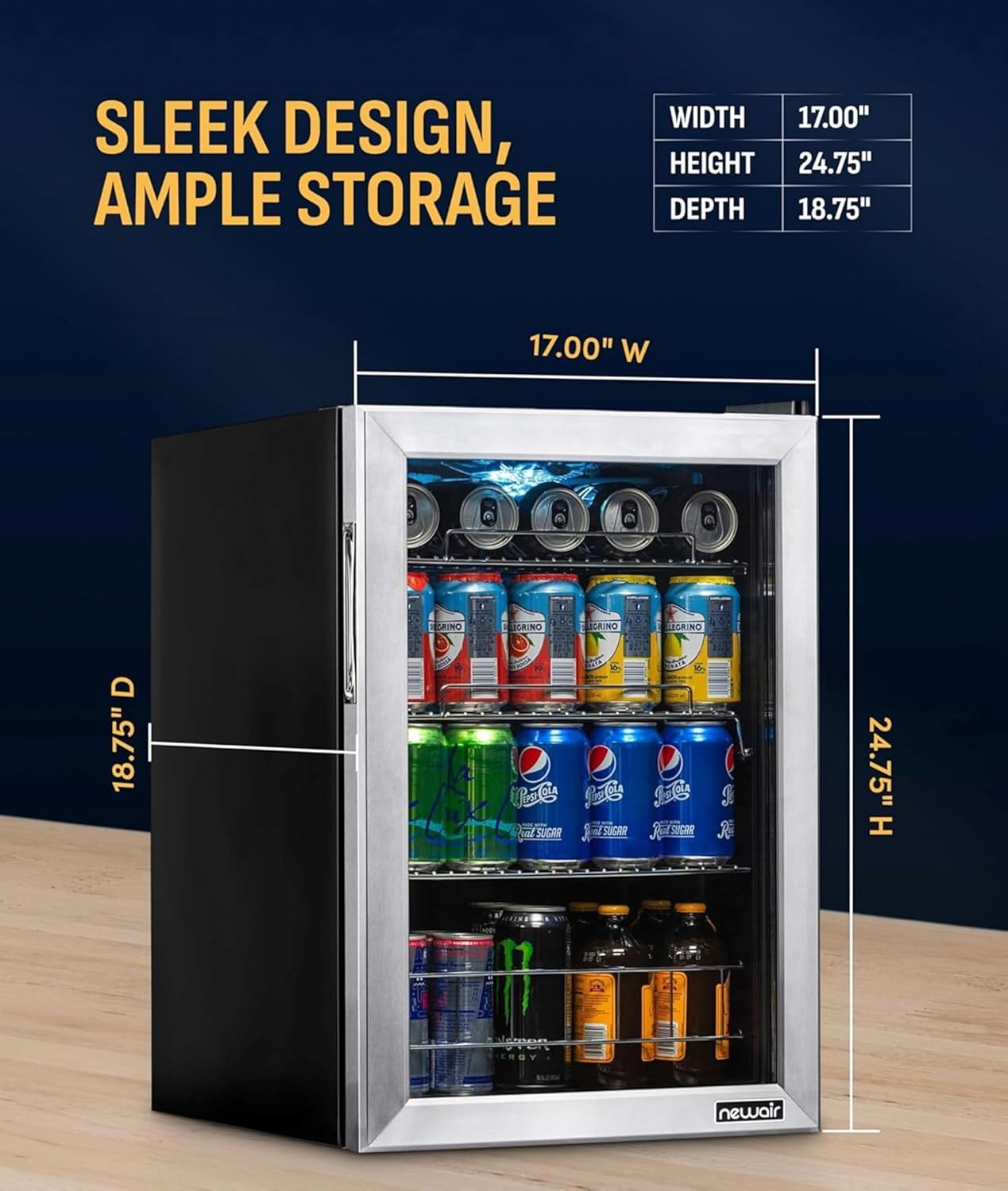 image:imageNewAir 90 Can Beverage Refrigerator 17 Freestanding Small Mini Fridge for Bedroom Home Bar or Office Quiet Compressor Cooling amp Adjustable Shelves Stainless Steel90 Can