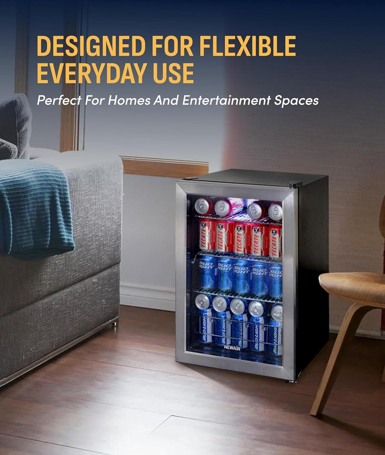 image:imageNewAir 90 Can Beverage Refrigerator 17 Freestanding Small Mini Fridge for Bedroom Home Bar or Office Quiet Compressor Cooling amp Adjustable Shelves Stainless Steel90 Can