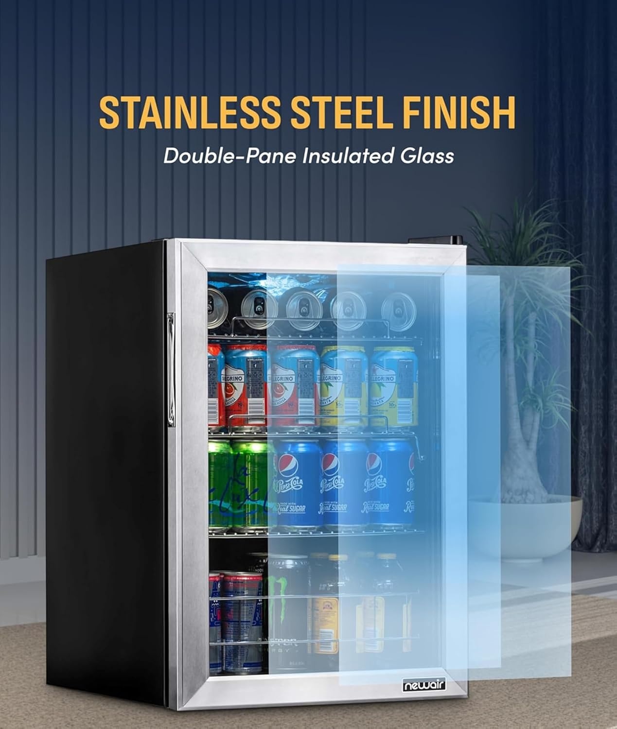 image:imageNewAir 90 Can Beverage Refrigerator 17 Freestanding Small Mini Fridge for Bedroom Home Bar or Office Quiet Compressor Cooling amp Adjustable Shelves Stainless Steel90 Can