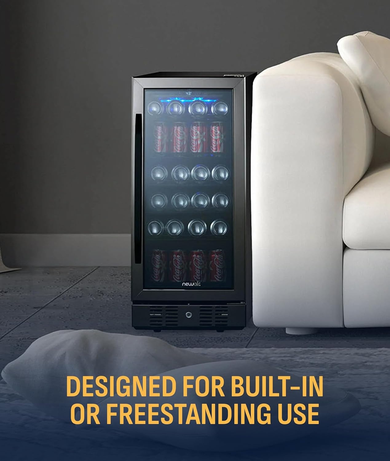 image:imageNewAir 96 Can BuiltIn Beverage Refrigerator 15 Small Mini Fridge for Bedroom Home Bar or Office Quiet Cooling amp Precise Temperature Control Black Stainless Steel