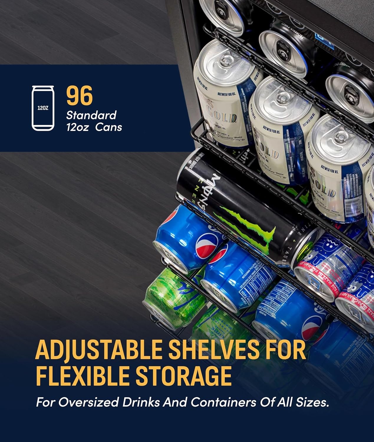 image:imageNewAir 96 Can BuiltIn Beverage Refrigerator 15 Small Mini Fridge for Bedroom Home Bar or Office Quiet Cooling amp Precise Temperature Control Black Stainless Steel