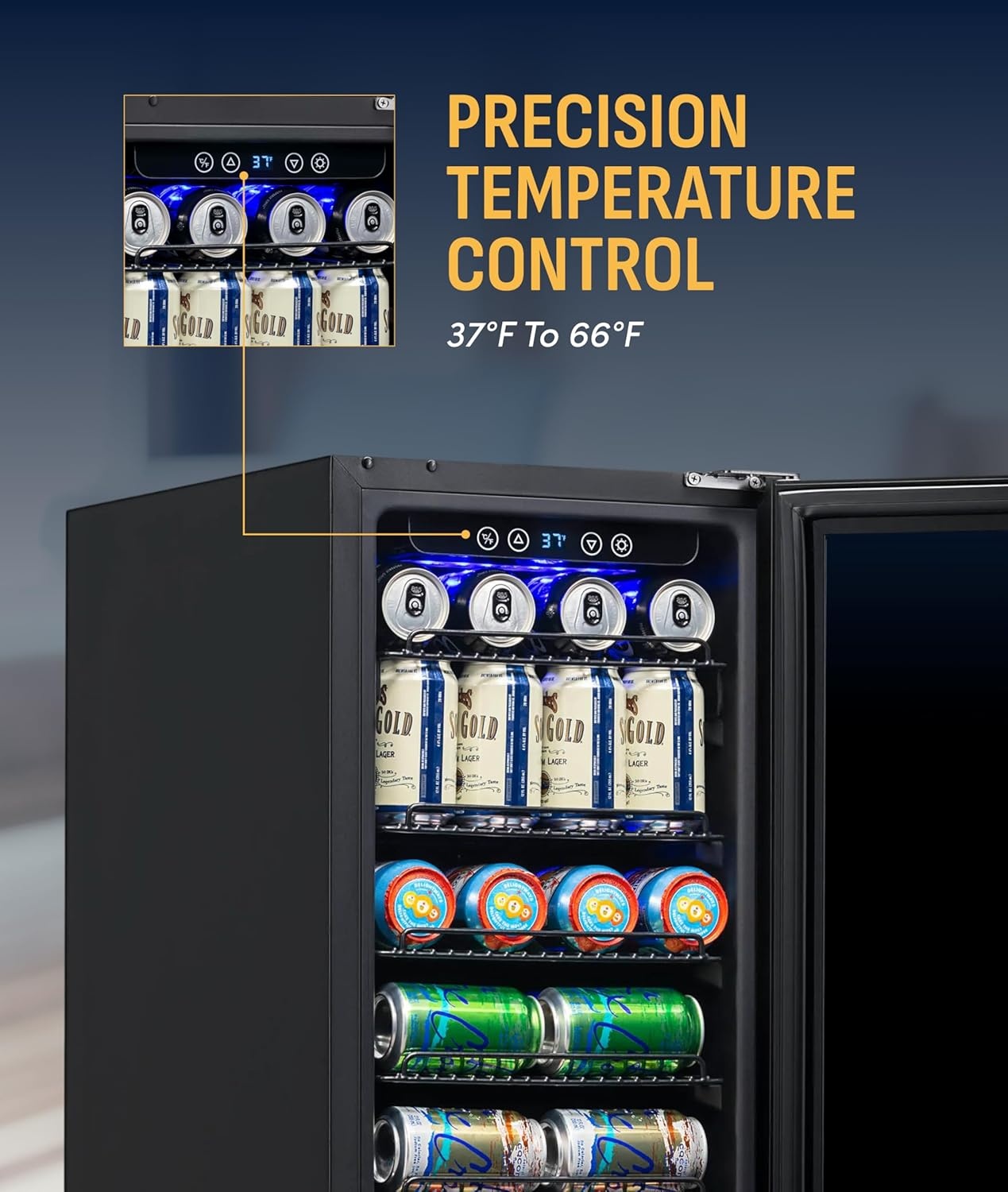 image:imageNewAir 96 Can BuiltIn Beverage Refrigerator 15 Small Mini Fridge for Bedroom Home Bar or Office Quiet Cooling amp Precise Temperature Control Black Stainless Steel