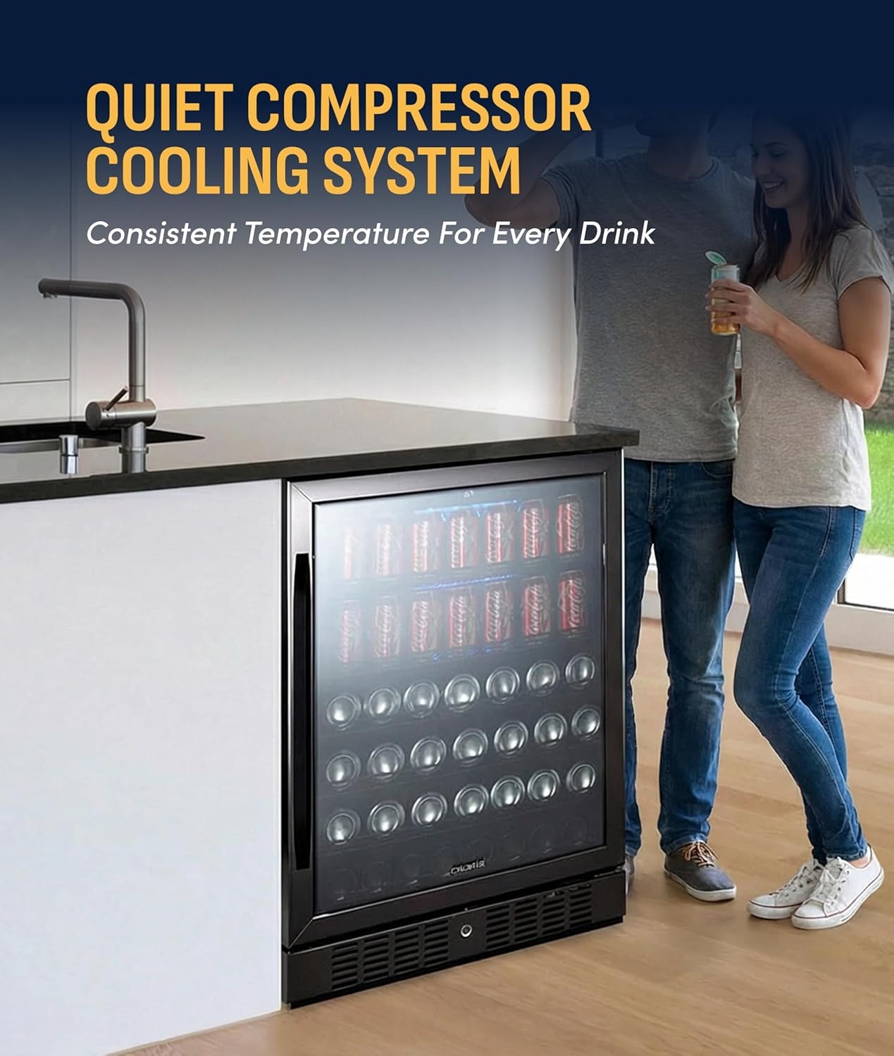 image:imageNewAir Beverage Refrigerator with Glass Door 177 Can Mini Fridge for Bedroom Dorm Office or Gaming Setup Soda Beer and Wine Cooler Black Stainless SteelBlack Stainless Steel