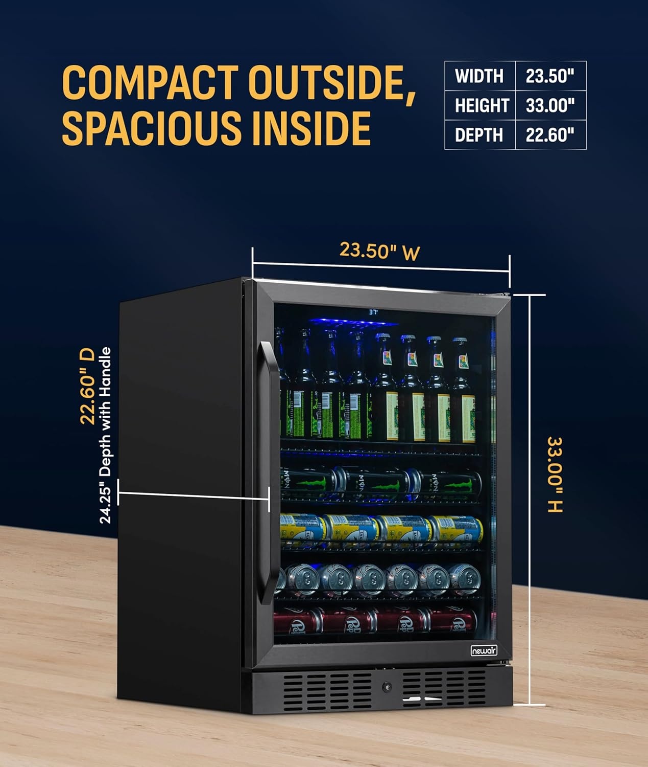 image:imageNewAir Beverage Refrigerator with Glass Door 177 Can Mini Fridge for Bedroom Dorm Office or Gaming Setup Soda Beer and Wine Cooler Black Stainless SteelBlack Stainless Steel