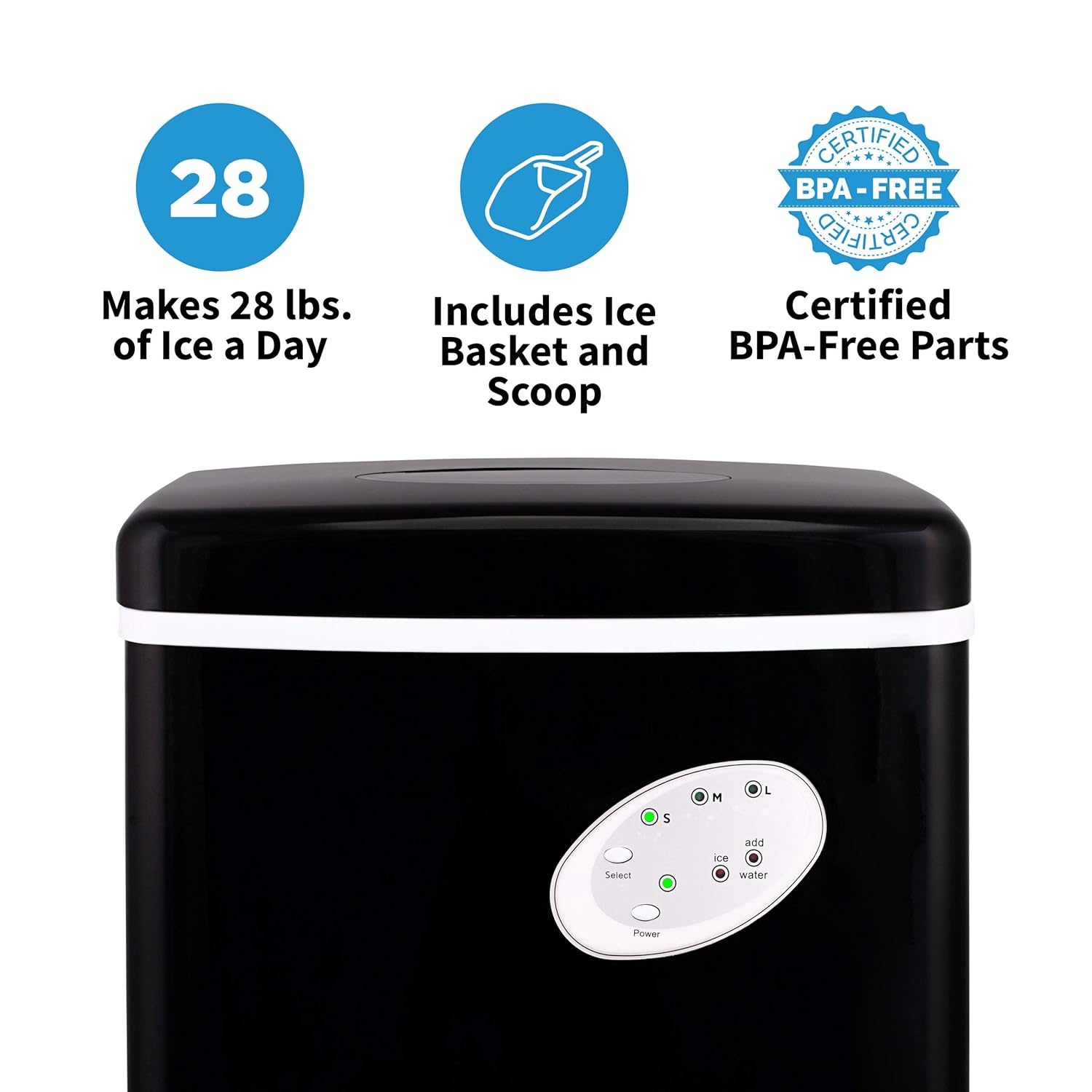 image:imageNewAir Counter Top Ice Maker Machine Black Compact Automatic Ice Maker Cubes Ready in 6 Minutes 28 Pounds in 24 Hours Perfect for HomeKitchenOfficeBarBlack