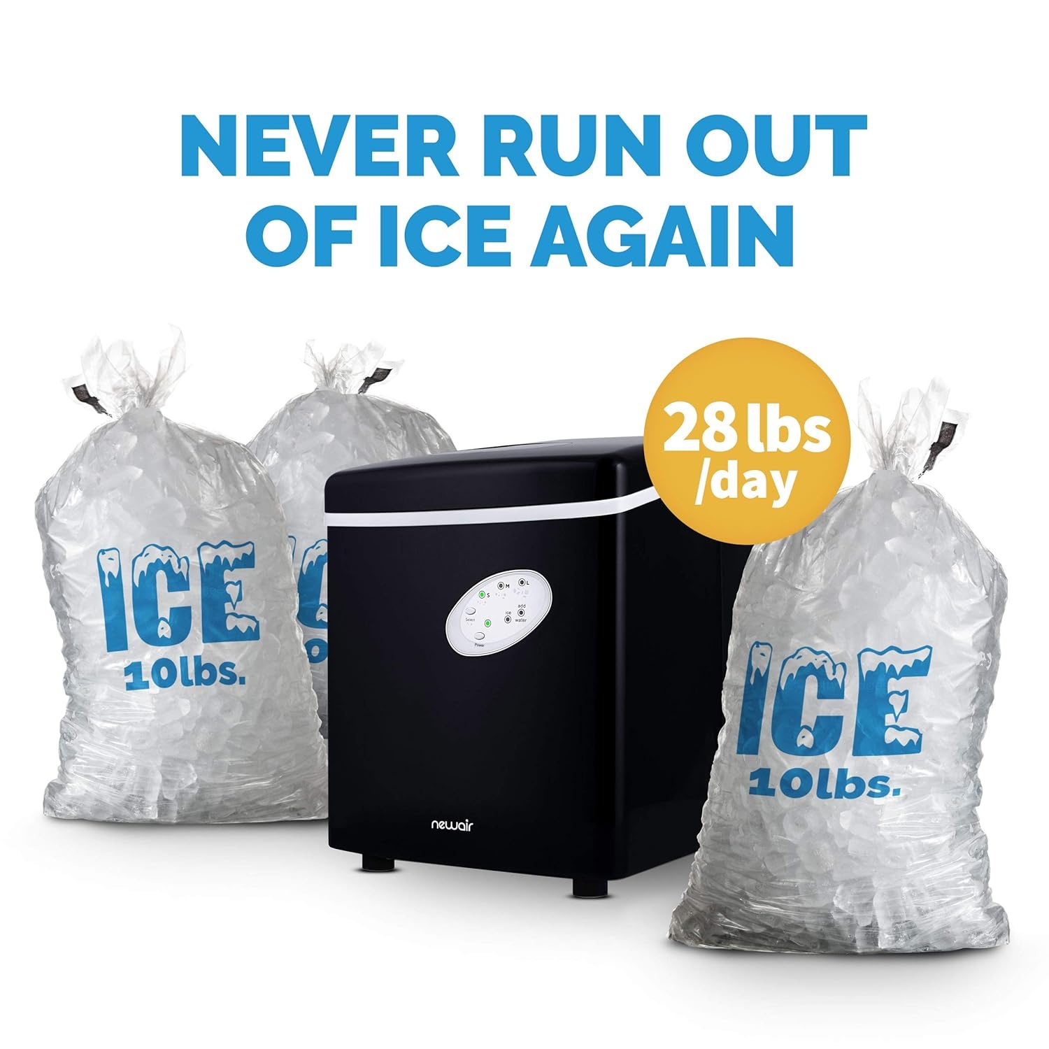 image:imageNewAir Counter Top Ice Maker Machine Black Compact Automatic Ice Maker Cubes Ready in 6 Minutes 28 Pounds in 24 Hours Perfect for HomeKitchenOfficeBarBlack
