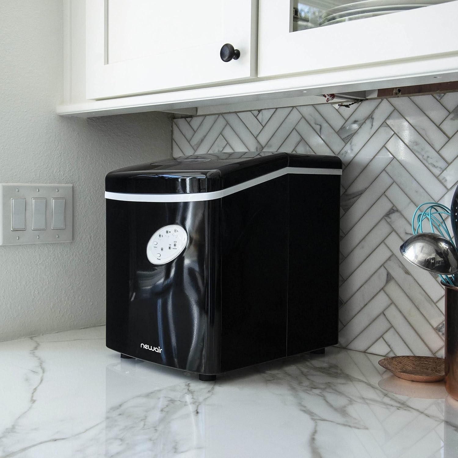 image:imageNewAir Counter Top Ice Maker Machine Black Compact Automatic Ice Maker Cubes Ready in 6 Minutes 28 Pounds in 24 Hours Perfect for HomeKitchenOfficeBarBlack